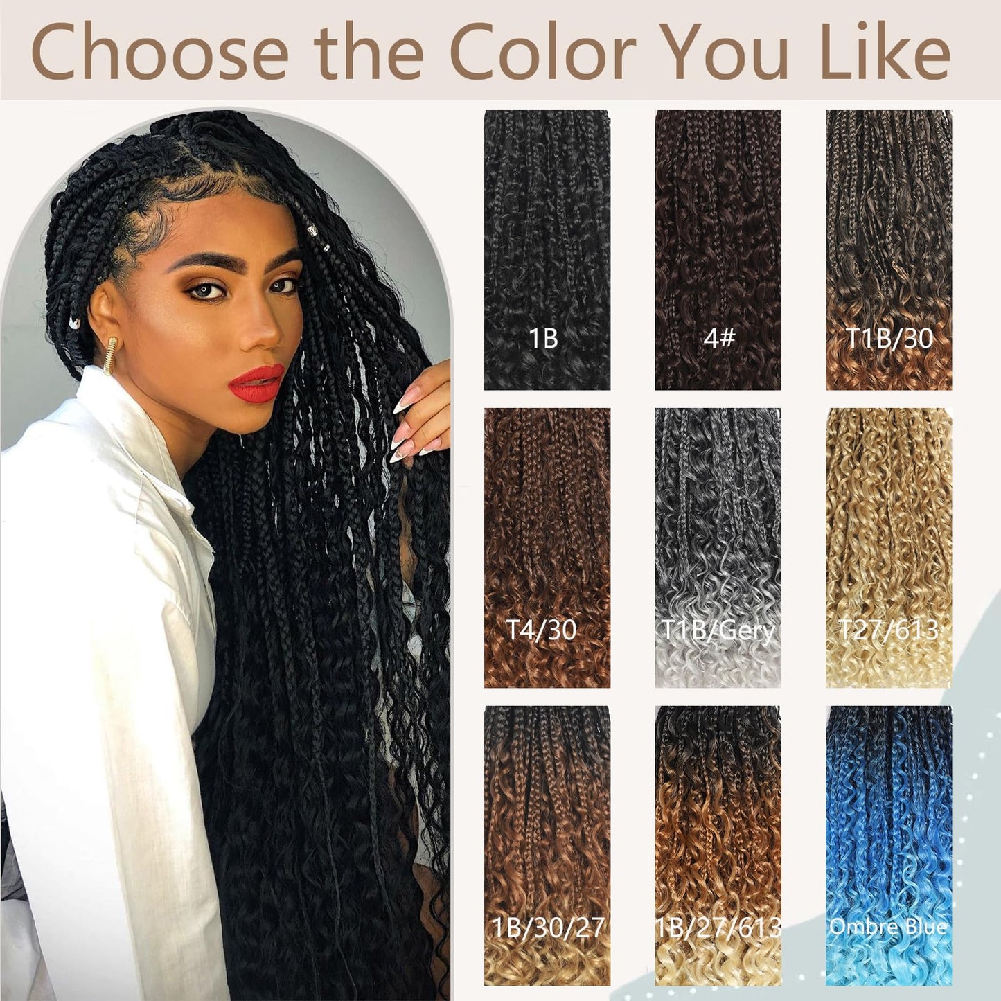 24 Inch Goddess Box Braids Crochet Hair Boho Box Braids Crochet Hair Bohemian Hippie Braids Pre-looped Boho Crochet Braids Natural Black Goddess Braids With Culy End for Woman
