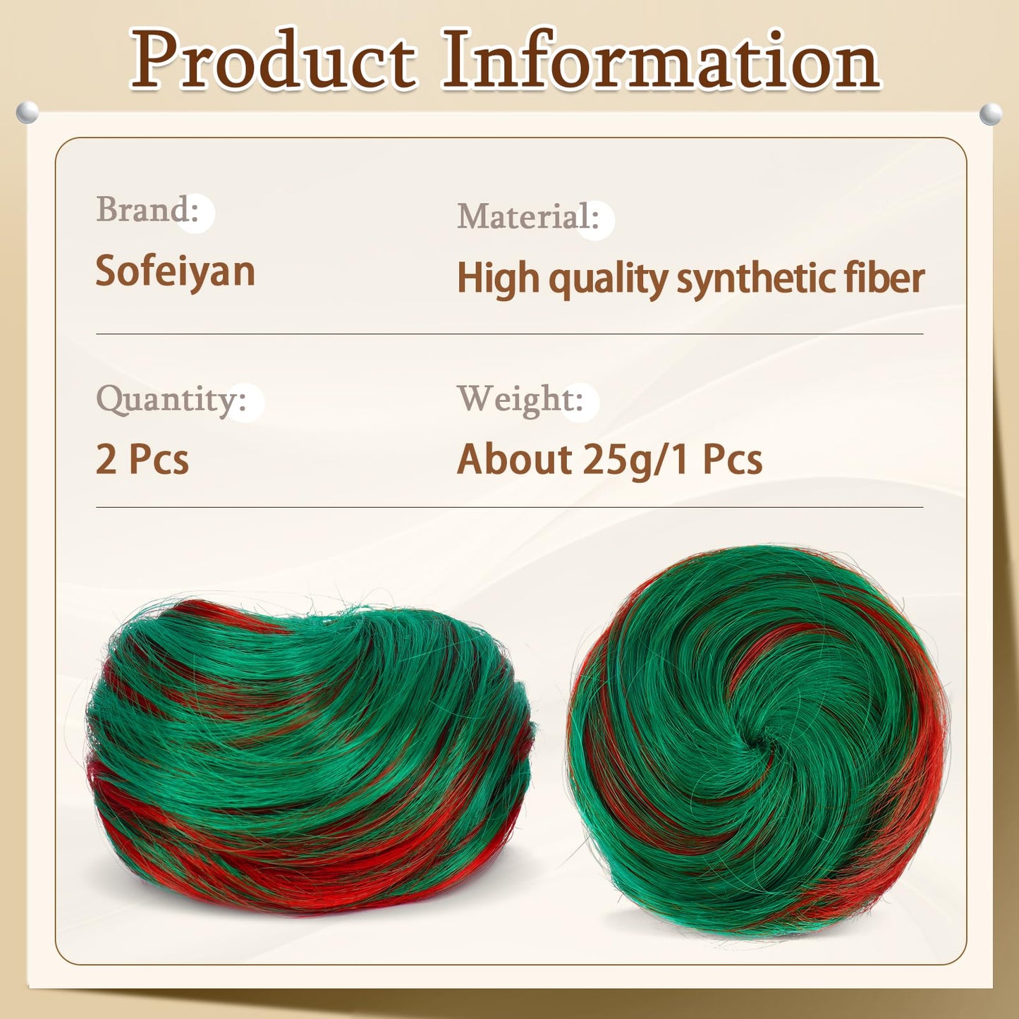SOFEIYAN 2PCS Mini Claw Clip in Hair Bun Messy Cat Ears Hair Bun Extension Synthetic Donut Wig Accessory Updo Space Bun Hair Pieces for Women Girls, Green&Red