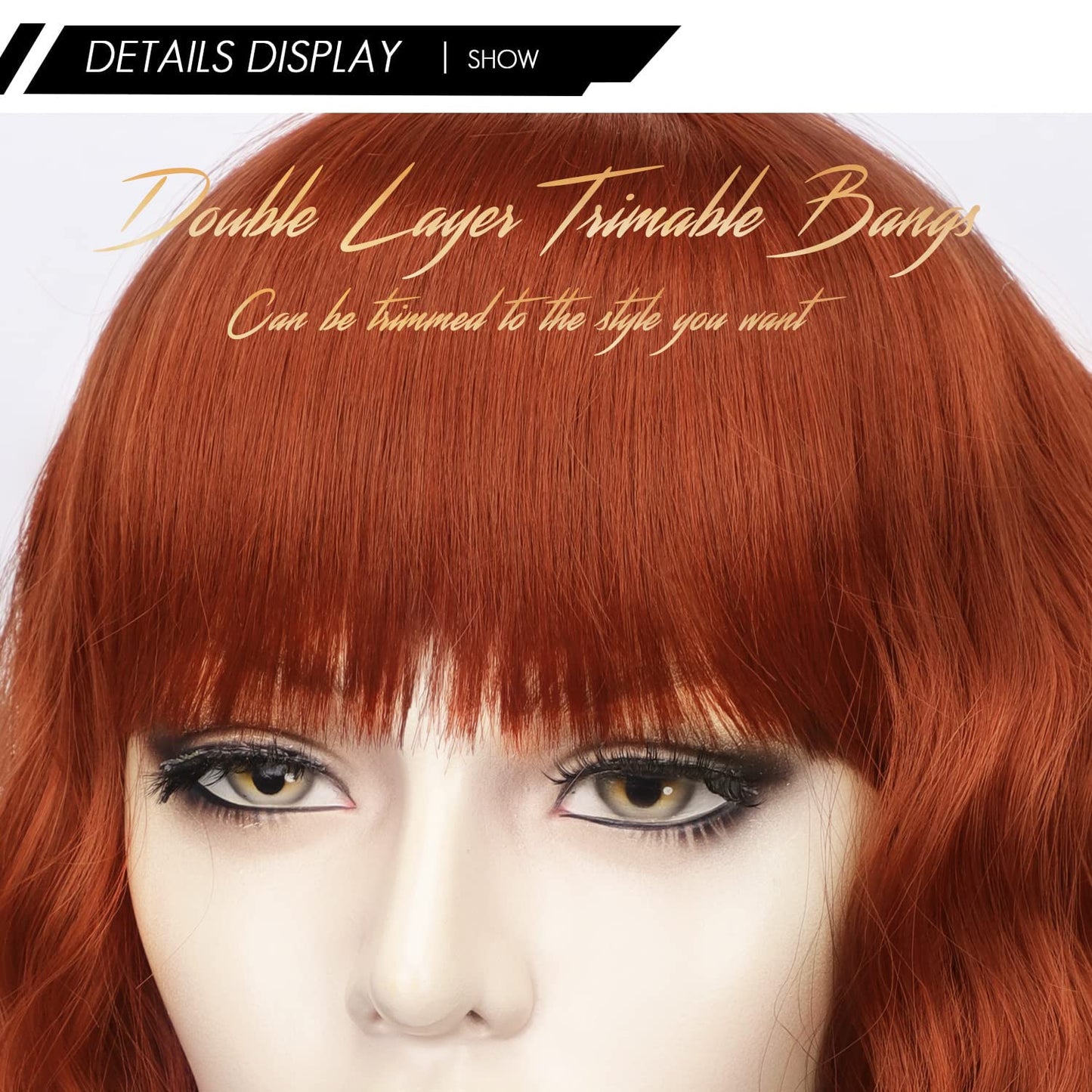Nnzes Short Orange red Wavy Wig with Bangs for Women Shoulder Length Bob Curly Women's Charming Synthetic Wigs with Natural Wavy Wig Heat Resistant Hair for Daily Party Use