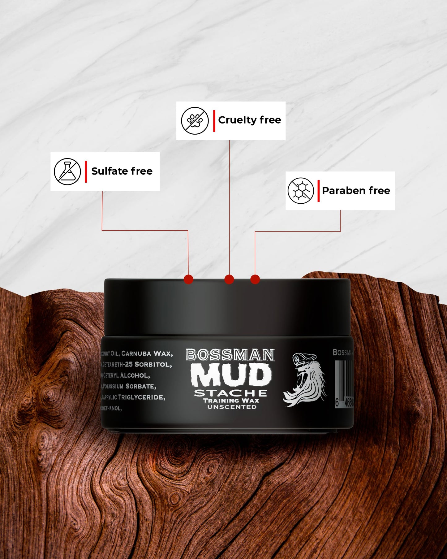 Bossman MUDstache Unscented Mustache Wax for Men & Acetate Folding Comb - Styling and Grooming Combo