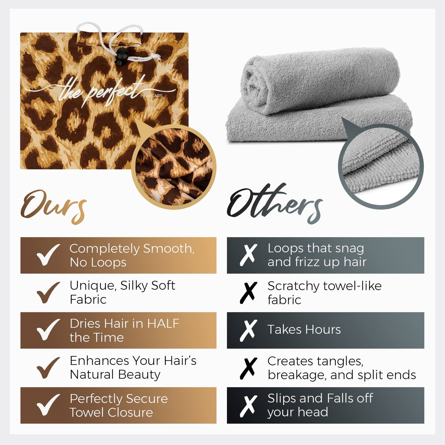 Microfiber Hair Towel Wrap for Women - Gift and Travel - Smooth like Silk - Curly, Wavy, Straight Hair Girls - Plopping Essential - Anti-Frizz, Fast Drying, Works Better than a Cotton T-Shirt
