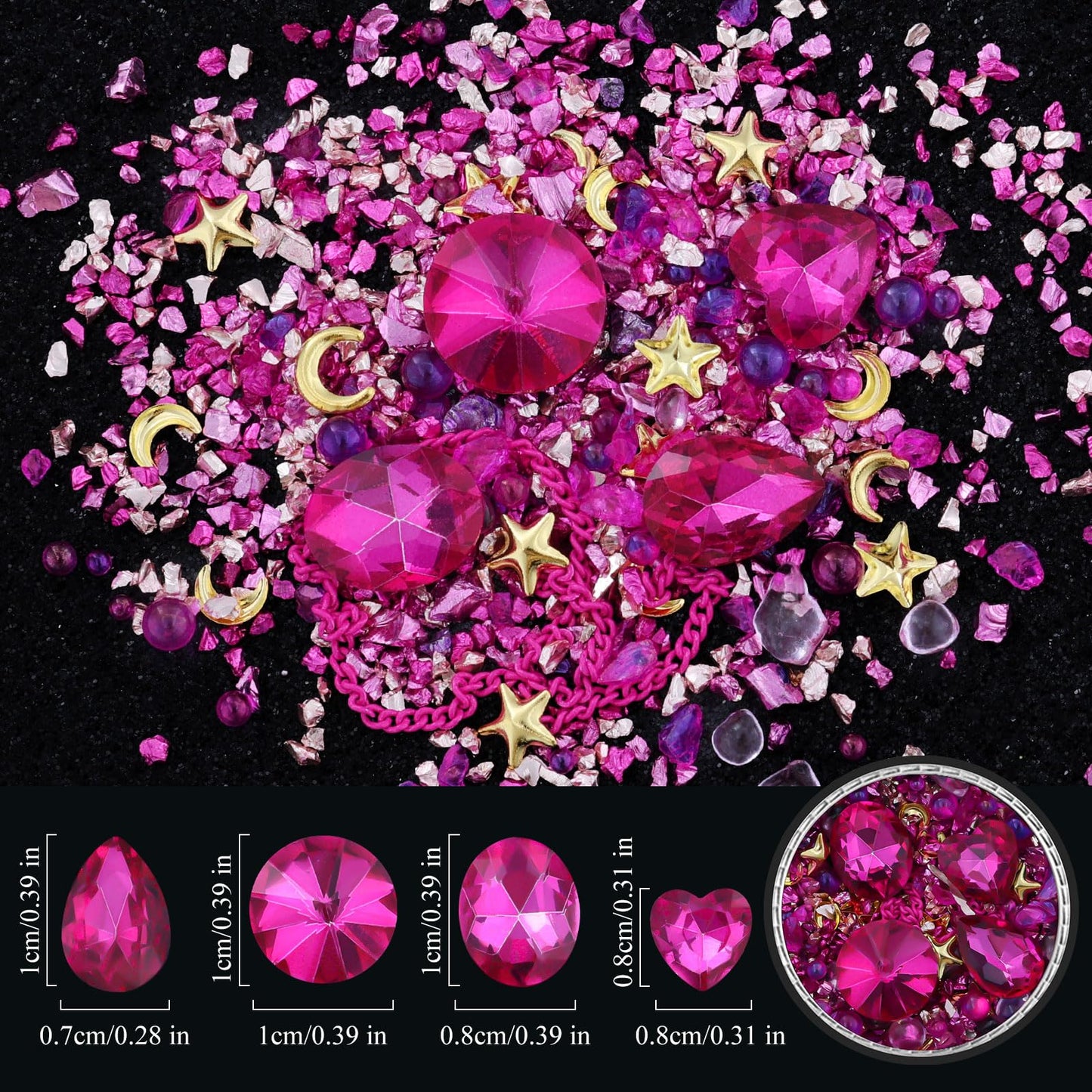 6 Wheels Mixed Sparkle Nail Art Rhinestones Diamonds Crystals Butterfly Beads Artificial Pearls Gold Silver Nail Studs Gems Metal Hollow Rivets Charms (Kit-3)