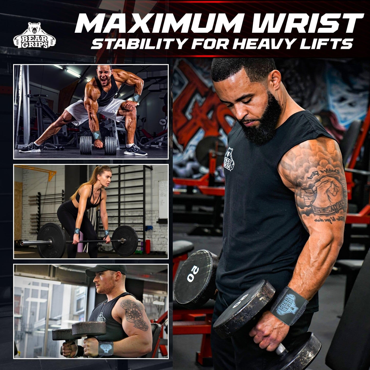 Bear Grips Wrist Wraps for Weightlifting | Weight Lifting Wrist Straps for Weightlifting | Extra Strength Gym Wrist Wraps | Two Wrist Wrap Per Pack | 12β & 18β | Lifting Wrist Wraps for Men & Women