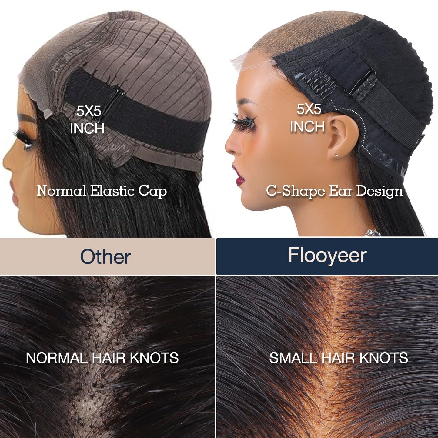 5x5 Real HD Lace Glueless Wigs Human Hair, 150% Density Body Wave Closure Wigs Pre Plucked Invisible Hairline Glueless Brazilian Virgin Human Hair with Bleached Knots 18 Inch