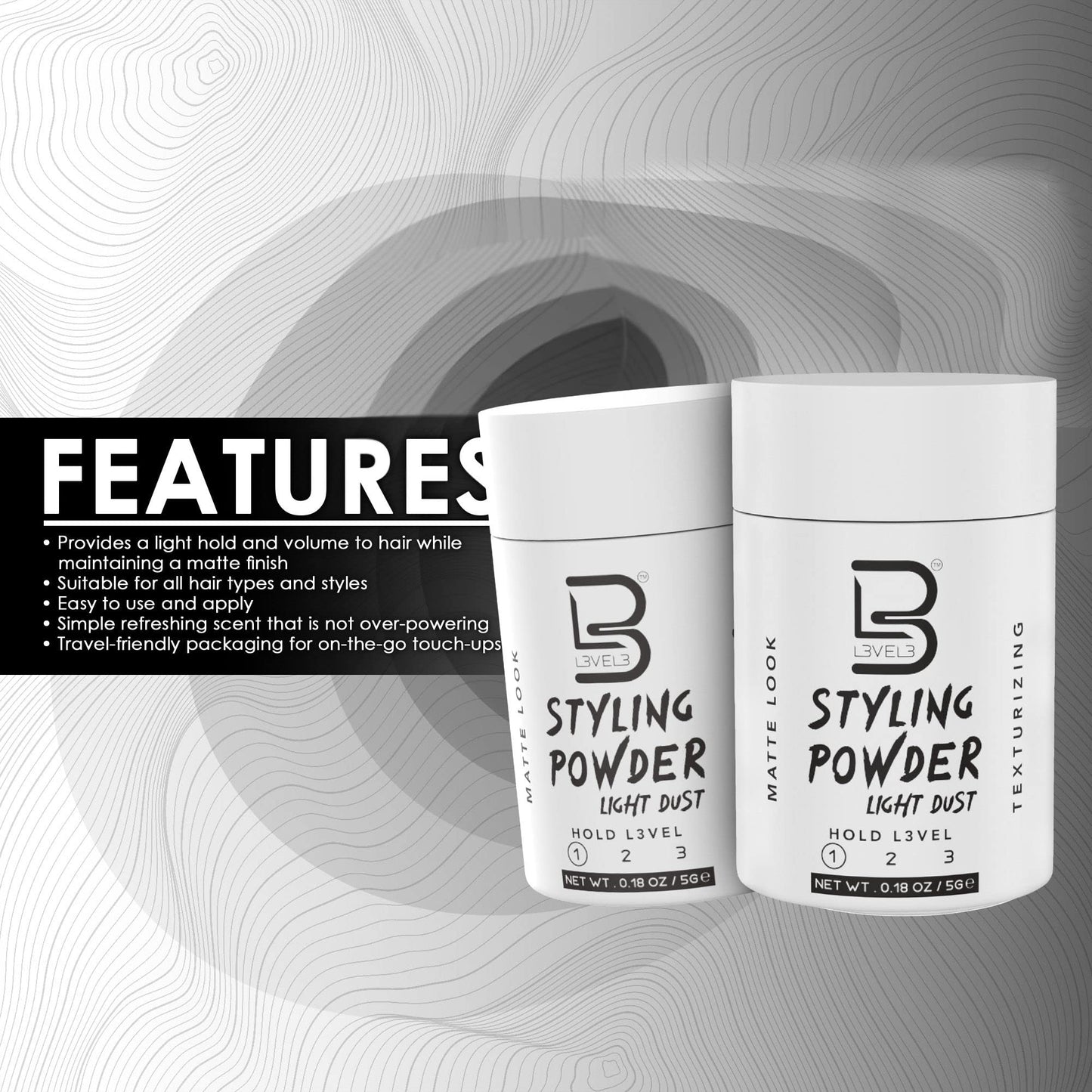 L3 - Travel Styling Powder - Small 0.18 oz for Travel - Natural Look Mens Powder