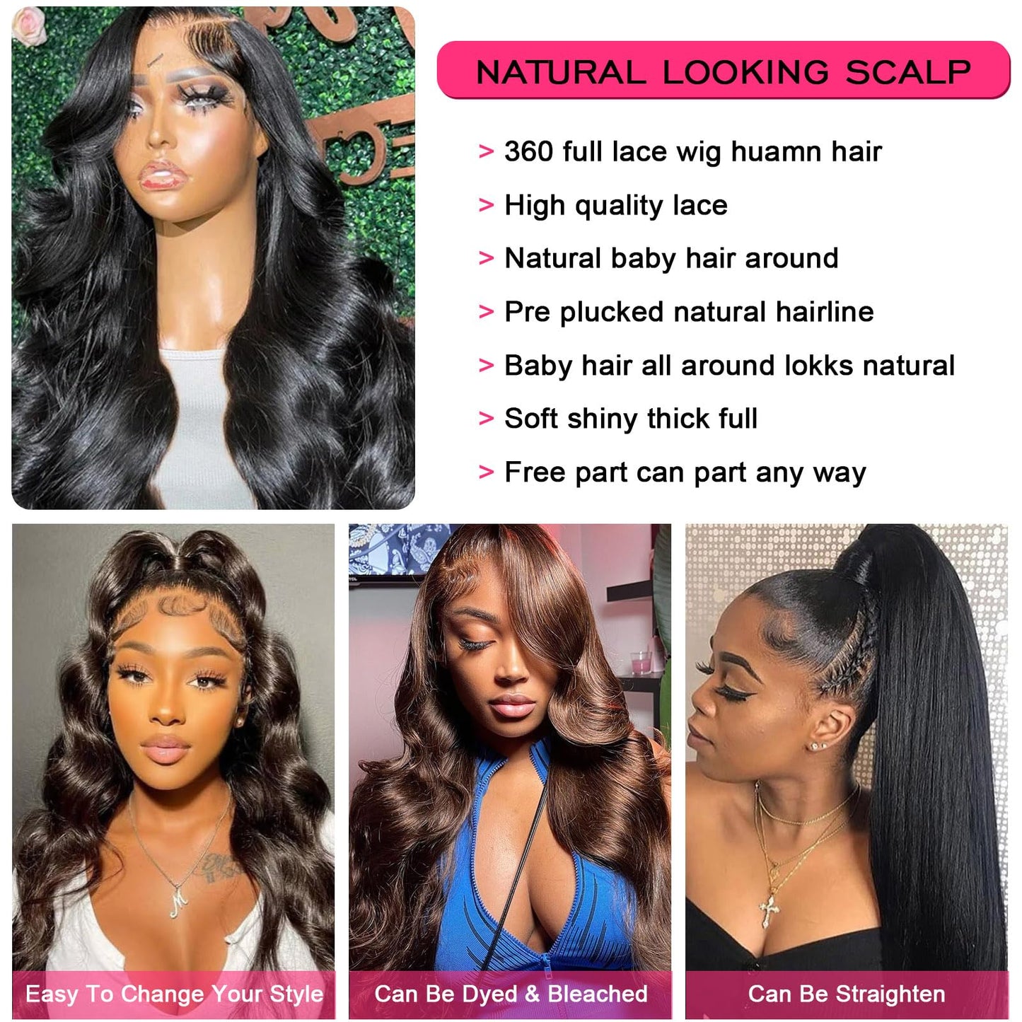 360 Lace Front Wigs Human Hair Pre Plucked,Glueless Virgin Human Hair Wave 360 Lace Frontal Wigs for Black Women With Baby hair (360 lace front wigs human hair loose wave, 22inch)