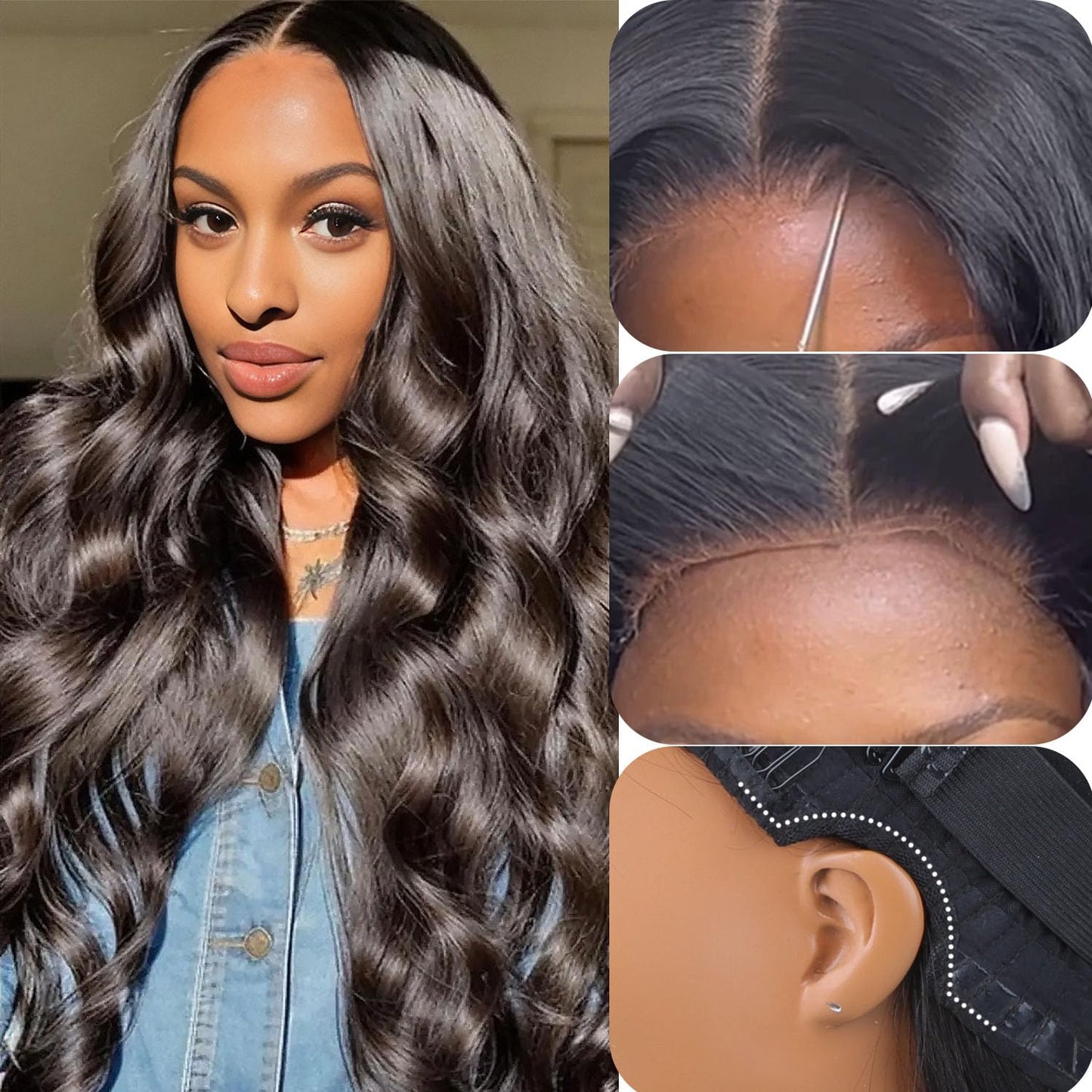 5x5 Real HD Lace Glueless Wigs Human Hair, 150% Density Body Wave Closure Wigs Pre Plucked Invisible Hairline Glueless Brazilian Virgin Human Hair with Bleached Knots 18 Inch