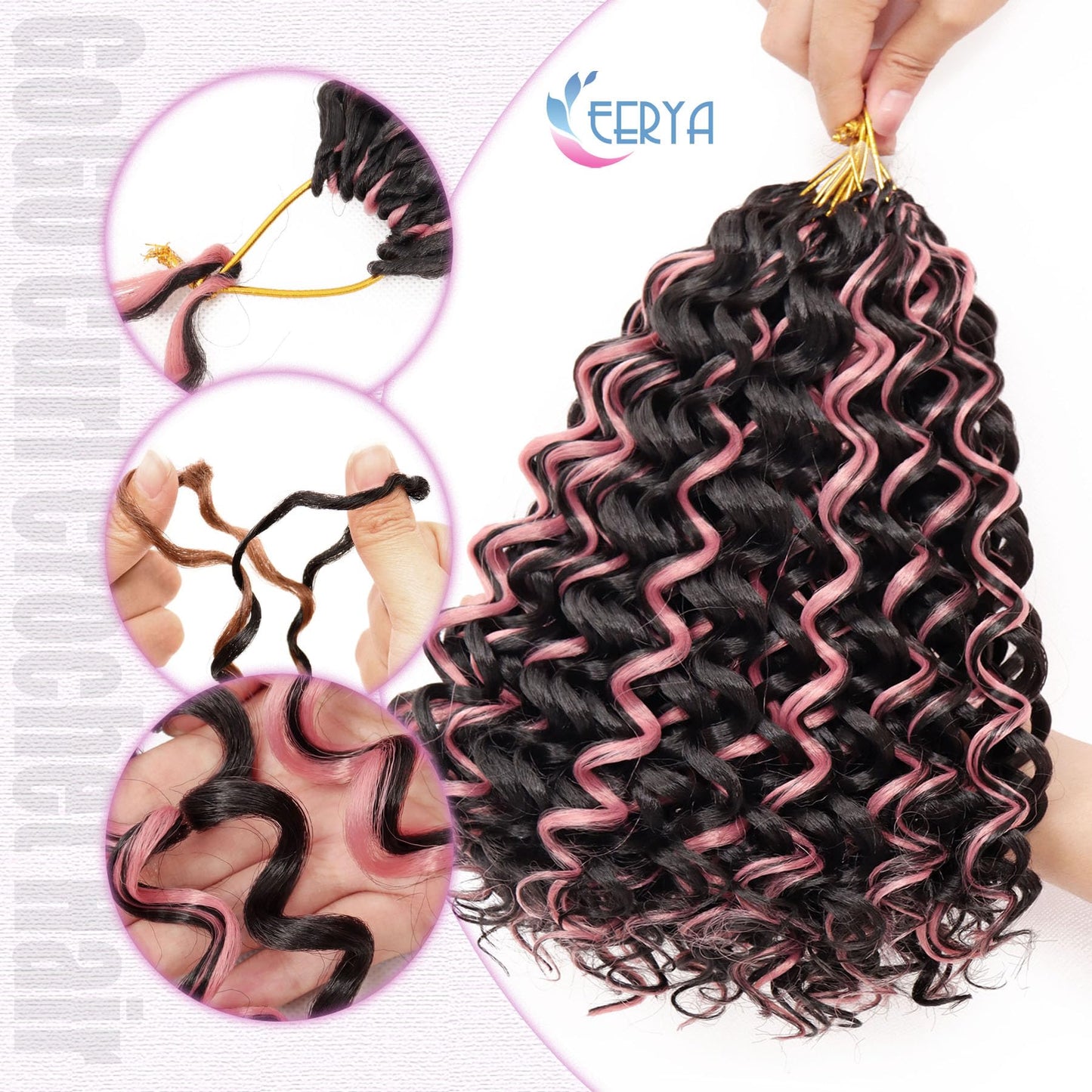 7 Packs GoGo Curl Crochet Hair 10 Inch Short Curly Crochet Hair for Women Water Wave Beach Curl Deep Twist Crochet Braids Synthetic Braiding Hair Extensions (10 Inch, P1B/pink)