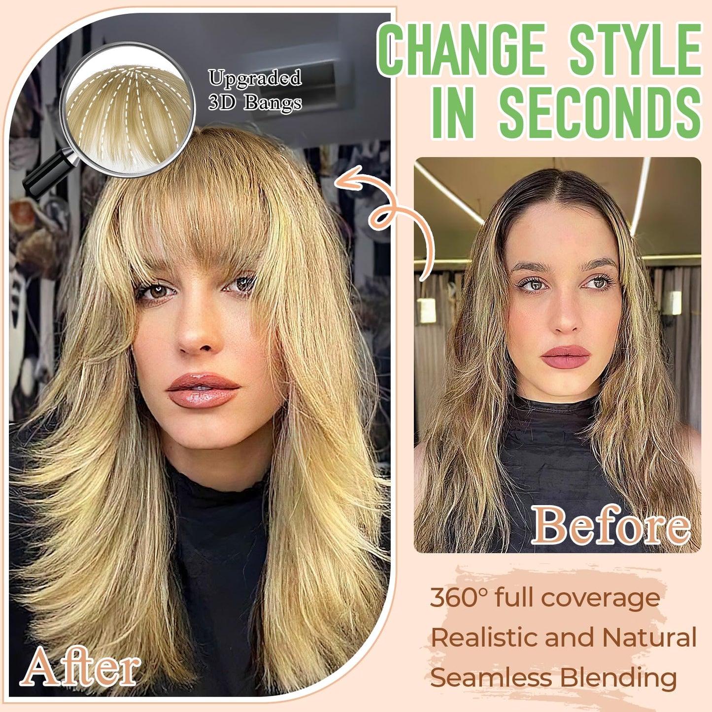 Cephermer Bangs Hair Clip in Bangs 360°3D Cover Hair Topper Synthetic HairPieces for Women Dark Brown Wispy Fake Bangs Toppers for Daily Wear