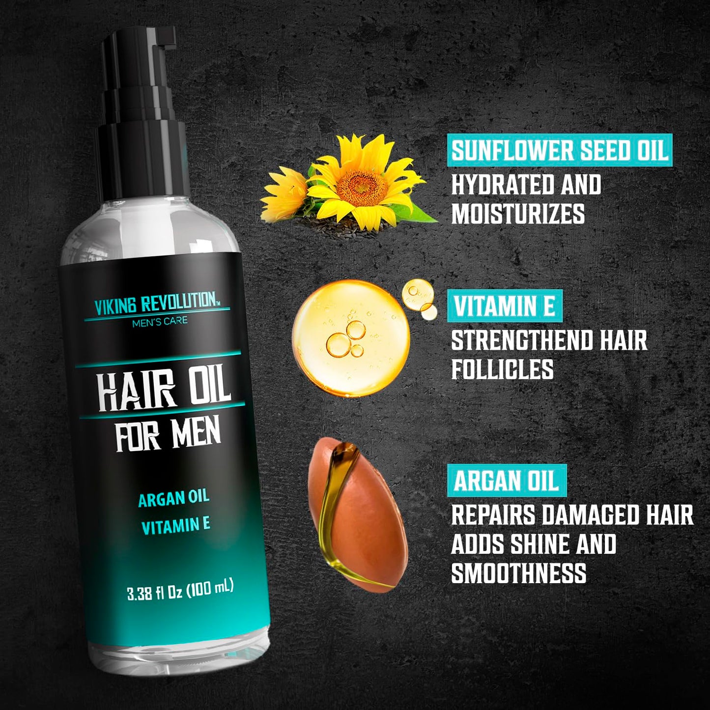 Viking Revolution Sea Salt Spray for Hair Men (8fl oz), Hydrating Hair Oil for Men with Vitamin E (3.38fl oz) and Hair Styling Powder for Men (1oz) - Men Hair Styling Texturizing Kit