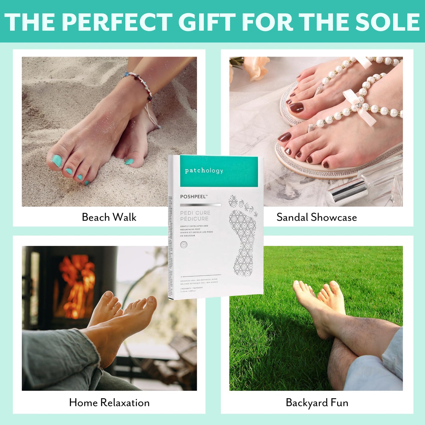 Patchology PoshPeel Pedi Cure - Foot Peeling Mask Soak Treatment, Feet masks for dry cracked feet, Pedicure Booties w/Deep Exfoliation for Baby-soft Skin, Pedi Supplies for Foot Care, 1 Pair
