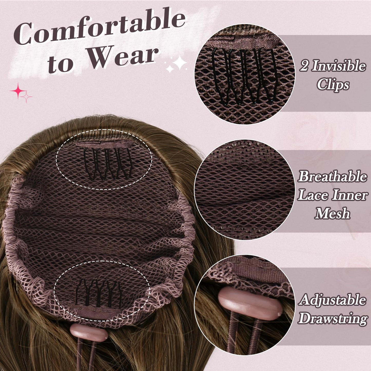 BARSDAR Drawstring Hair Bun Extensions - Straight Brown Hair Bun Extensions for Women - Short Straight Ponytail Hair Bun Synthetic Hair Bun Scrunchies Hairpieces Daily Party - Brown