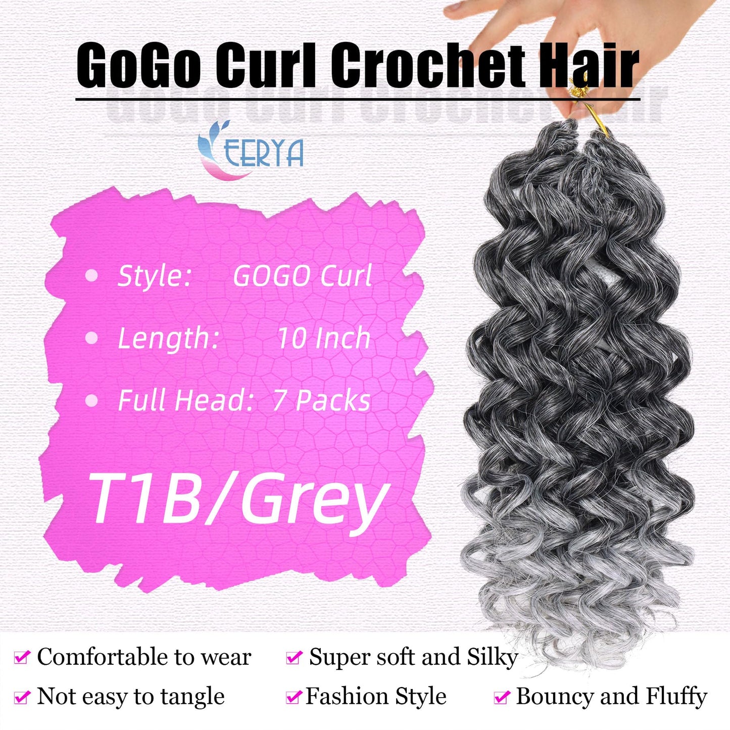 7 Packs GoGo Curl Crochet Hair 10 Inch Short Curly Crochet Hair for Women Beach Curl Water Wave Deep Twist Crochet Braids Synthetic Braiding Hair Extensions (10 Inch, TGRAY)