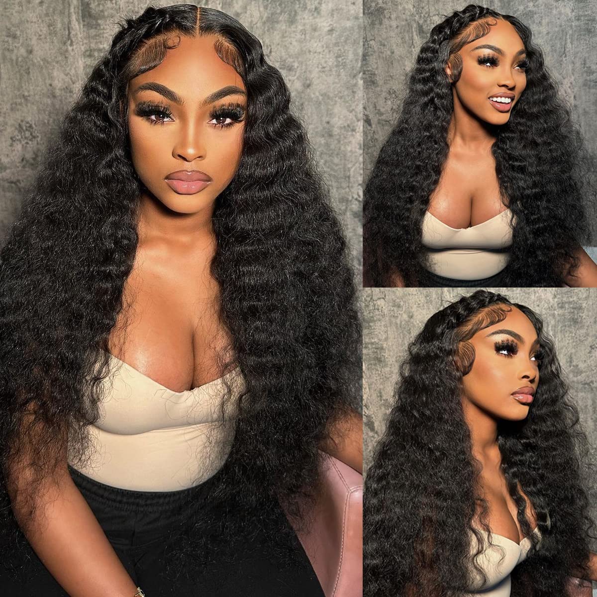 5x5 Lace Closure Wig Human Hair Deep Wave 5x5 HD Lace Closure Wigs for Women 200% Density Curly Lace Front Wig 100% Virgin Human Hair Pre Plucked Glueless Deep Curly Wig with Baby Hair 20 Inch