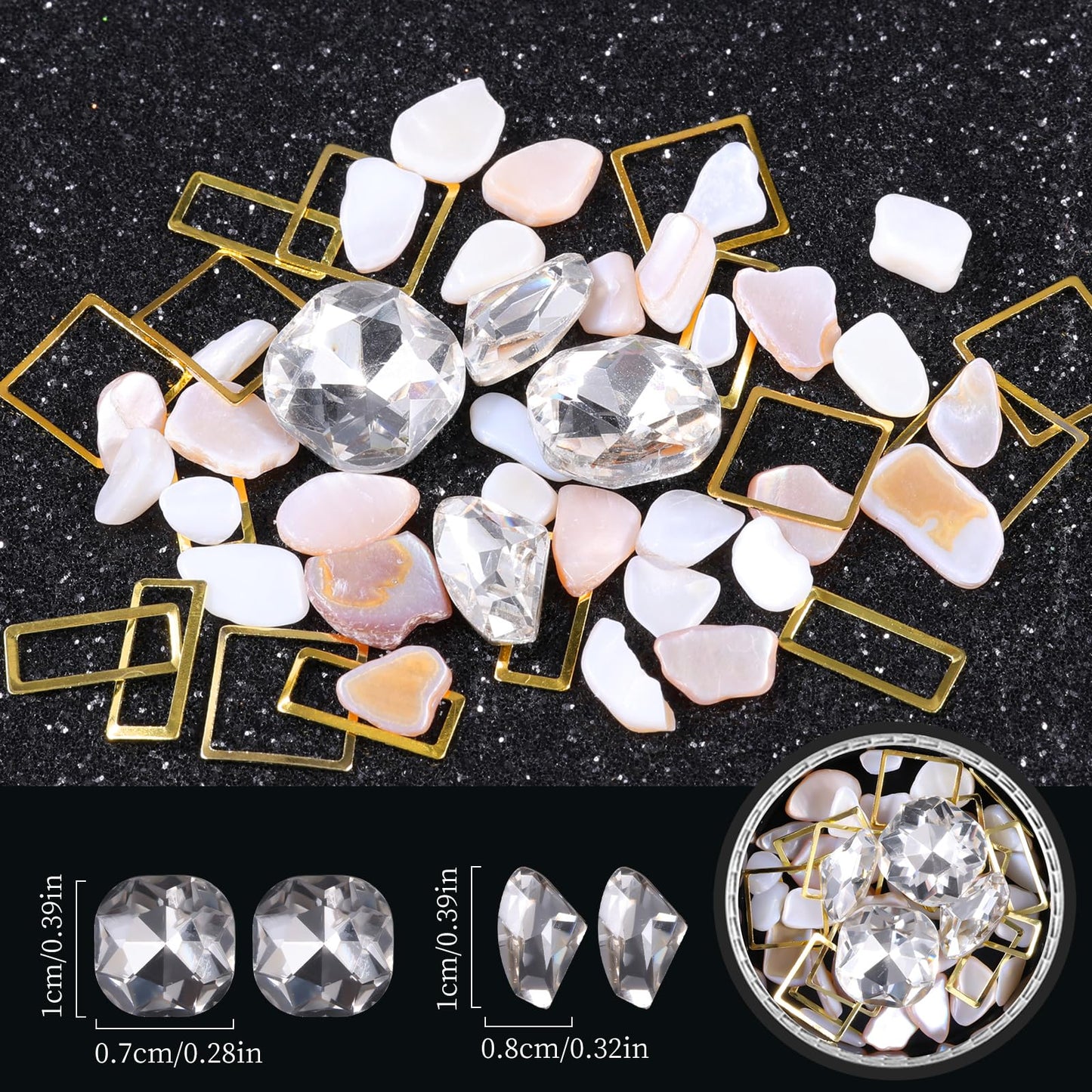 6 Wheels Mixed Sparkle Nail Art Rhinestones Diamonds Crystals Butterfly Beads Artificial Pearls Gold Silver Nail Studs Gems Metal Hollow Rivets Charms (White)