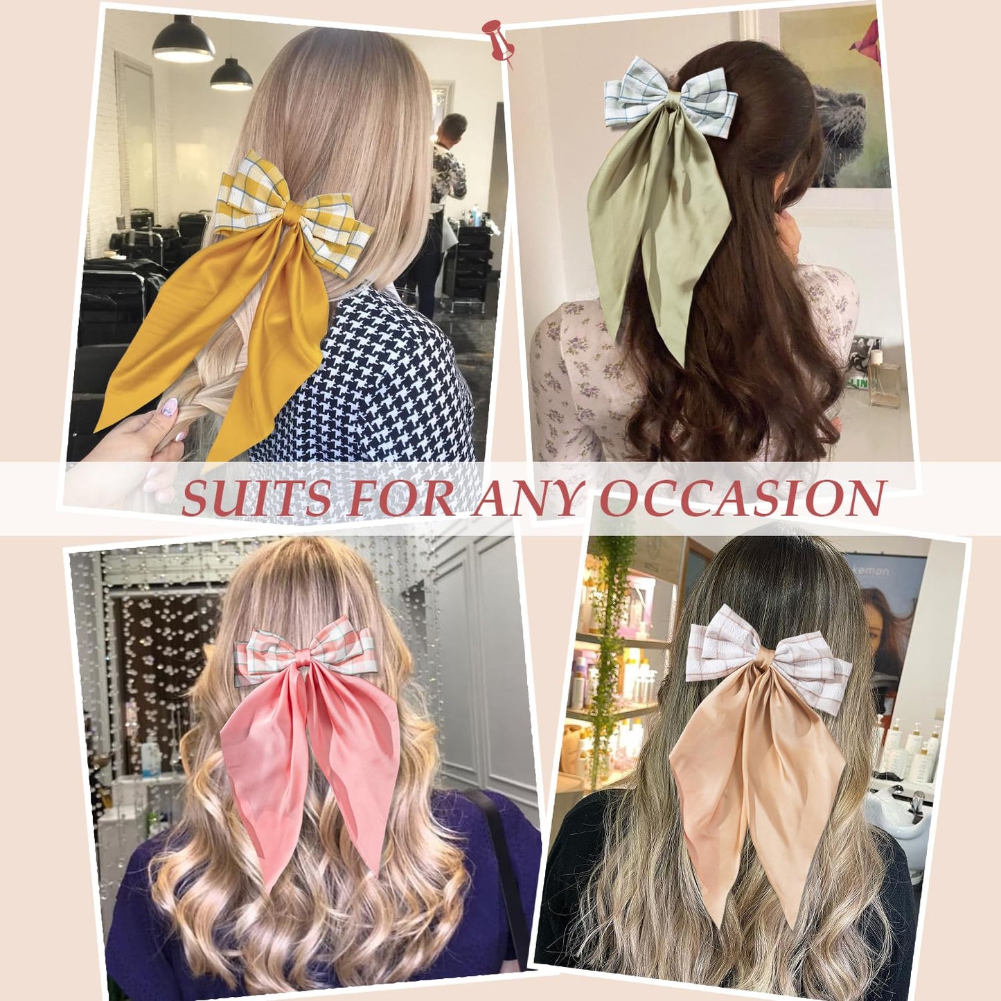 Hair Bows for Women & Girls - Nonslip Bow-knot Claw Clips for Thick & Thin Hair, Big Hair Bows (6 PCS)