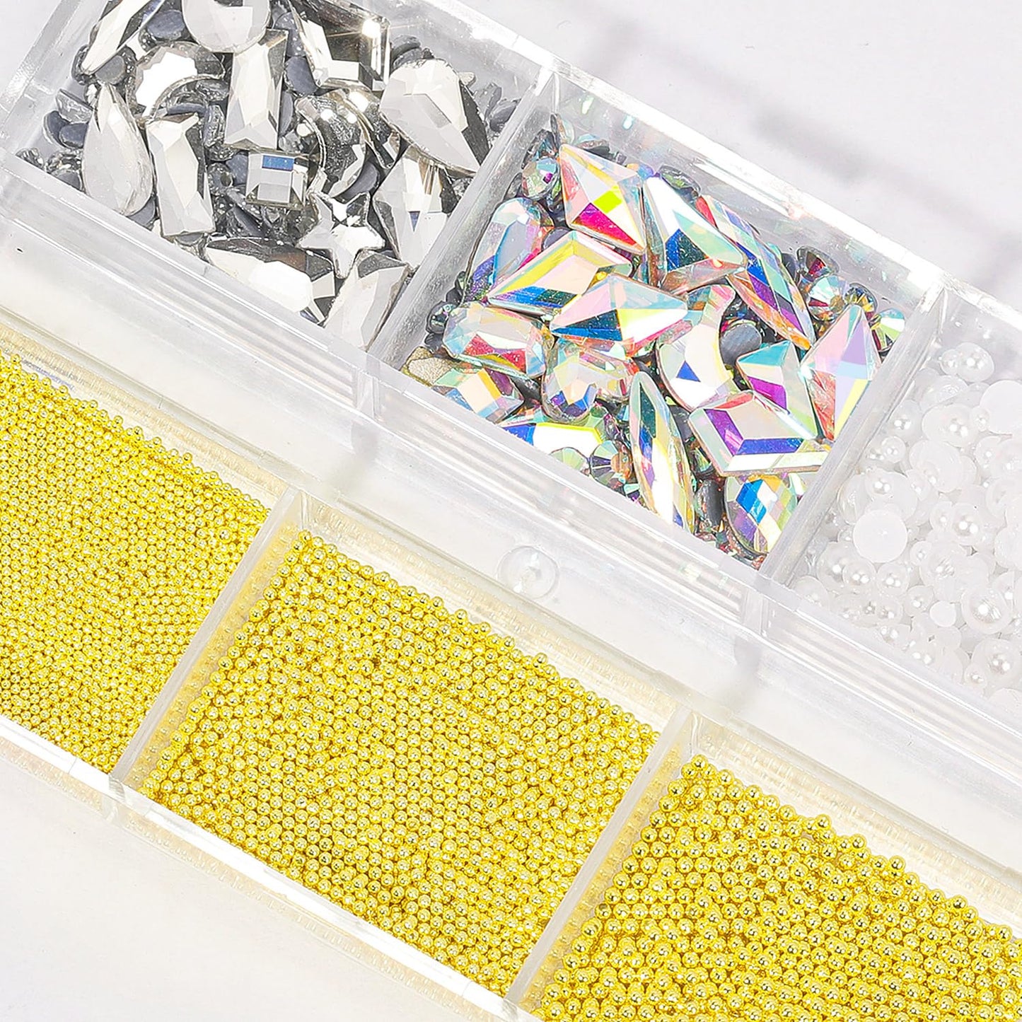 3D Nail Art Charms Gold Nail Micro Caviar Beads Rhinestones for Acrylic Nails Mix Size Multishape AB Nail Rhinestones Nail Crystal Studs Flatback Pearl Kit for Nail DIY Craft Decoration