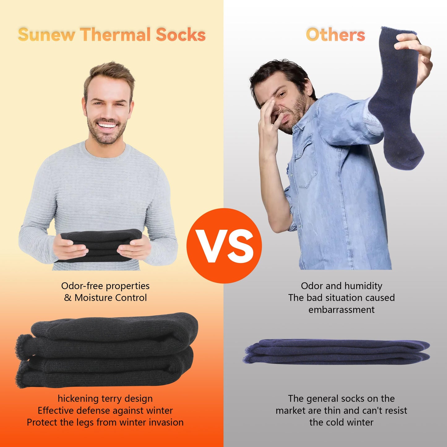 Sunew Heat Warm Thermal Socks 4 Pack, Womens' Mens Heated Socks for Hunting Winter Outdoor Comfortable Skiing Snowboarding Hiking Working Thermal Snow Socks Men Socks for Cold Weather Black Large