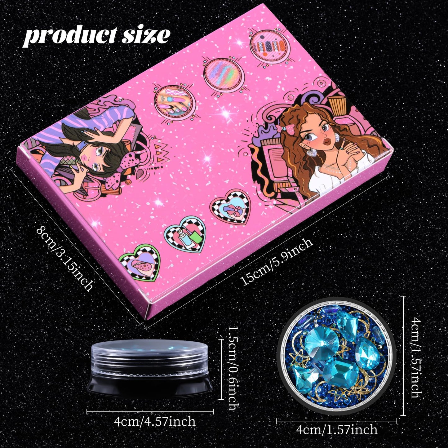 6 Wheels Mixed Sparkle Nail Art Rhinestones Diamonds Crystals Butterfly Beads Artificial Pearls Gold Silver Nail Studs Gems Metal Hollow Rivets Charms (Kit-4)