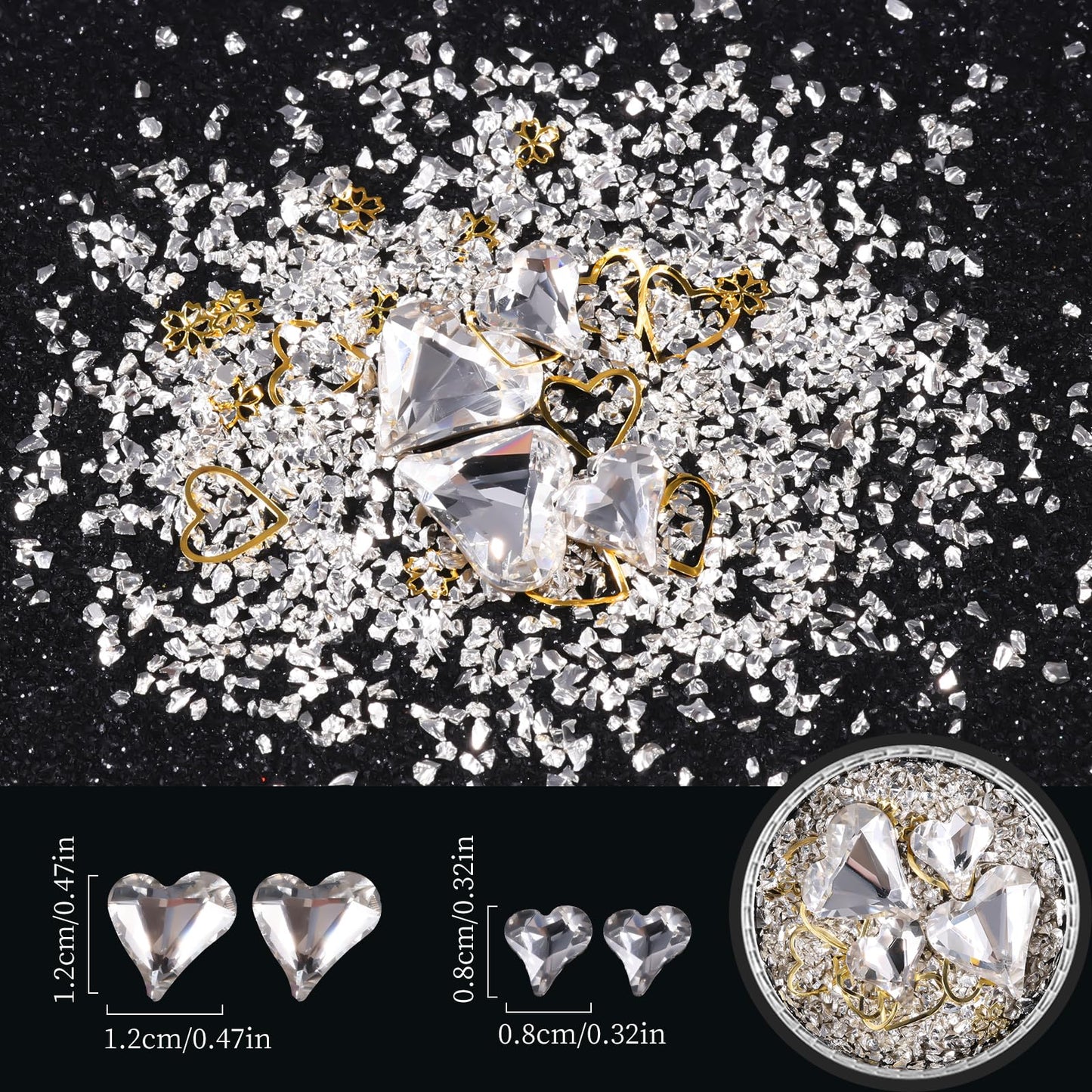 6 Wheels Mixed Sparkle Nail Art Rhinestones Diamonds Crystals Butterfly Beads Artificial Pearls Gold Silver Nail Studs Gems Metal Hollow Rivets Charms (White)