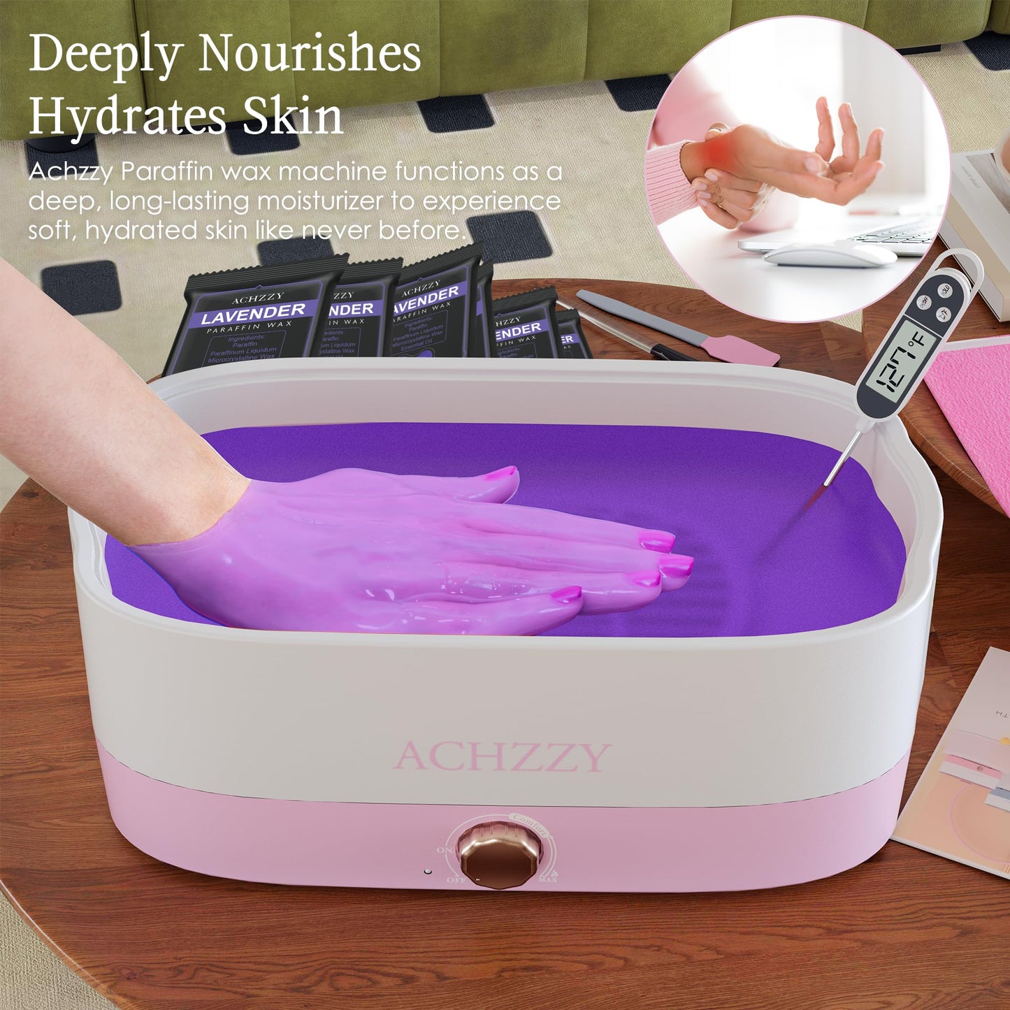Achzzy Natural Paraffin Wax Refills, 6 Pack Paraffin Wax Blocks of Lavender Scent for Paraffin Bath, Paraffin Wax for Hand and Feet for Deep Hydration, Moisturizing and Nourish(Lavender)