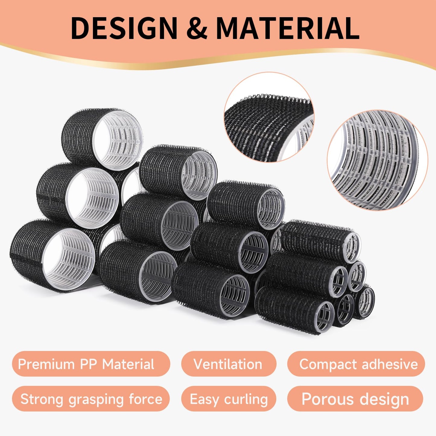 50Piece Hair Rollers set,Self Grip Hair Curlers for Long Medium Short Hair,(6 Jumbo + 6 Large + 6 Medium + 6 Small Hair Rollers + 1 Storage Bag) and 24Pcs Hair Clips /4-sizes 60 45 36 25mm