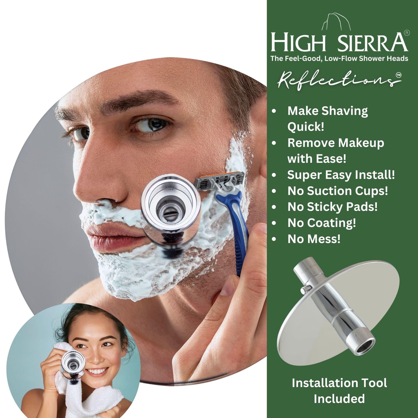High Sierra Showerheads® - NEW Gen 3 'Reflections' All Metal High Efficiency Shower Head & Self-Heating Fogless Mirror - 1.25 GPM - Oil Rubbed Bronze Finish