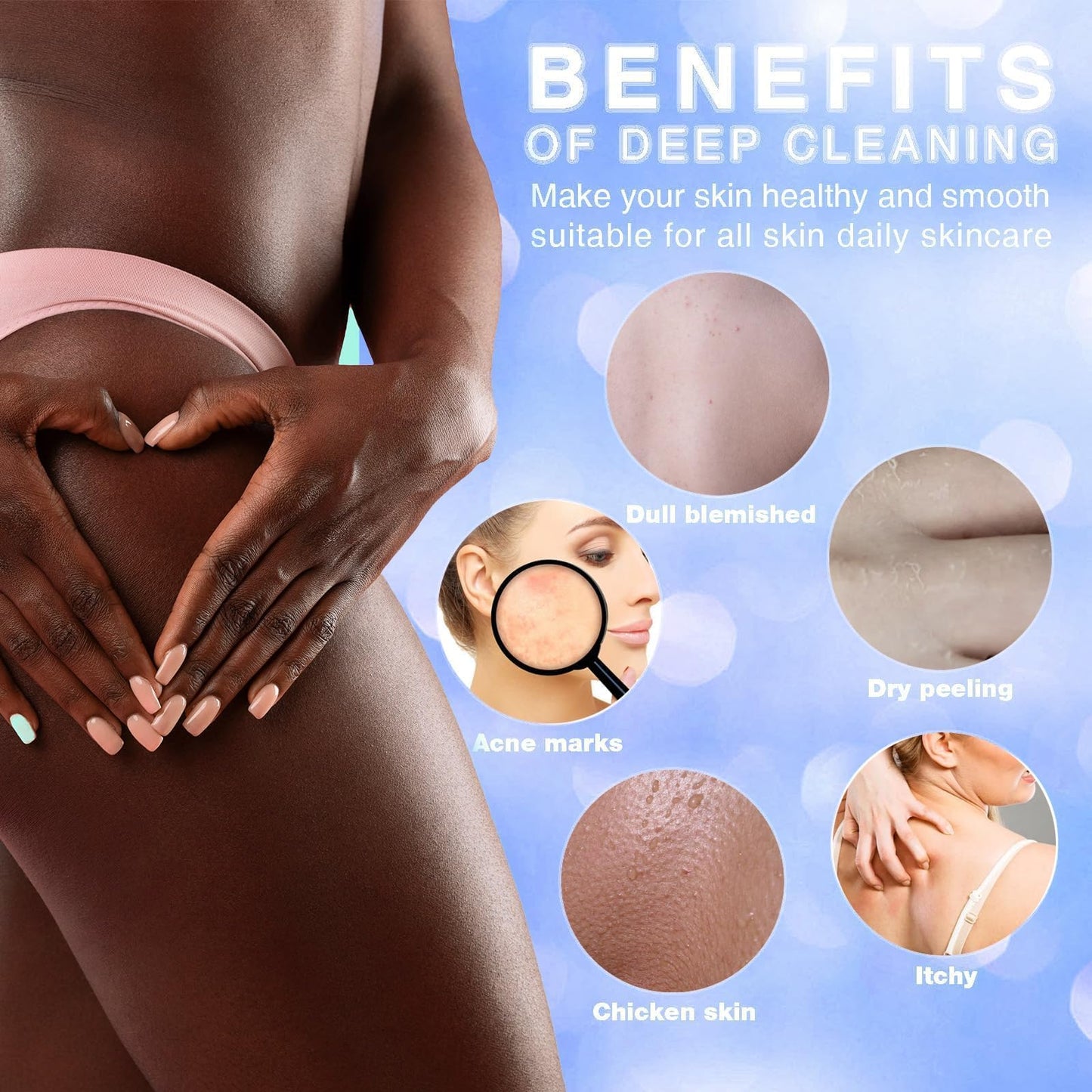 3 Pieces African exfoliating net African Net Long Net Bath Sponge Exfoliating Shower Body Scrubber Back Scrubber Skin Smoother,Great for Daily Use (Purple、Gray、Brown)