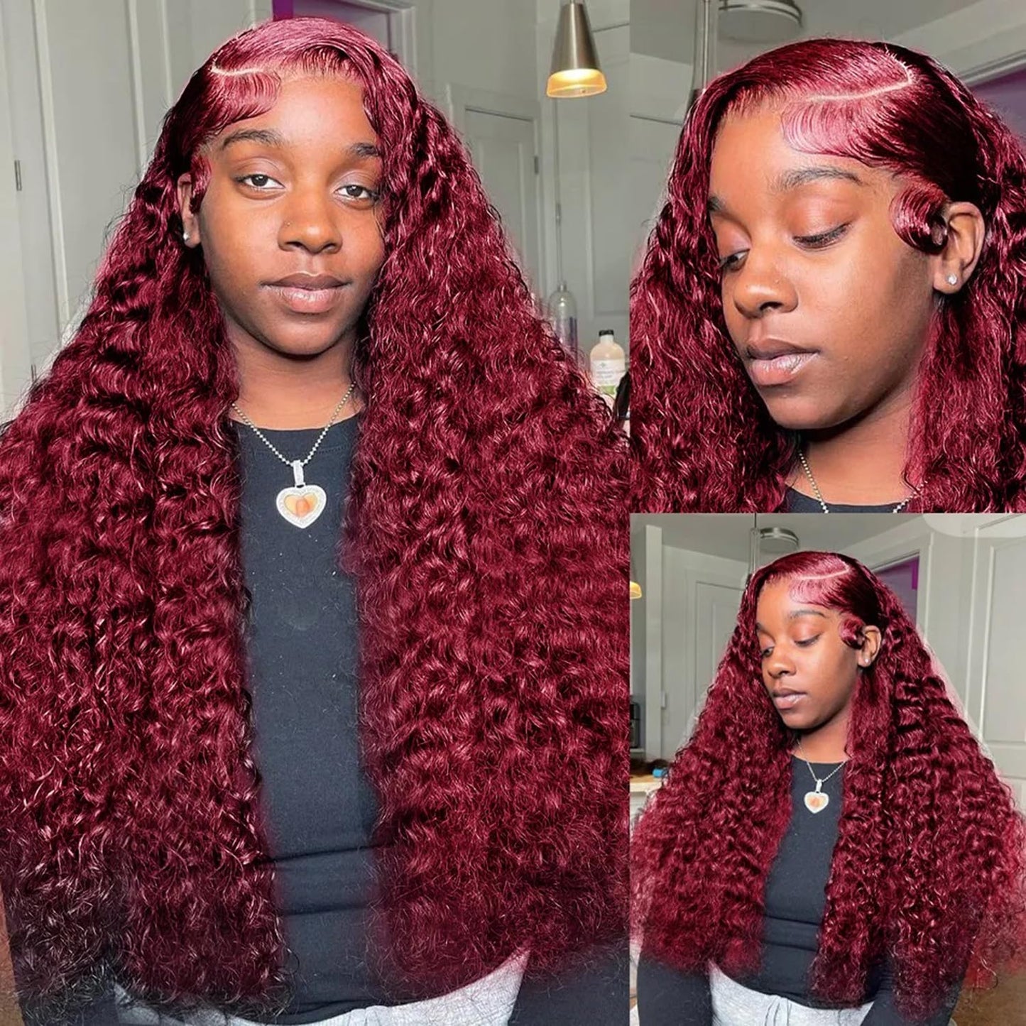 99j Burgundy 13x5 Deep Wave HD Lace Front Wigs Human Hair Pre Plucked Colored Curly Human Hair Wig Glueless Deep Curly Lace Frontal Wigs Red Human Hair Wigs for Women 180% Density (22 Inch)