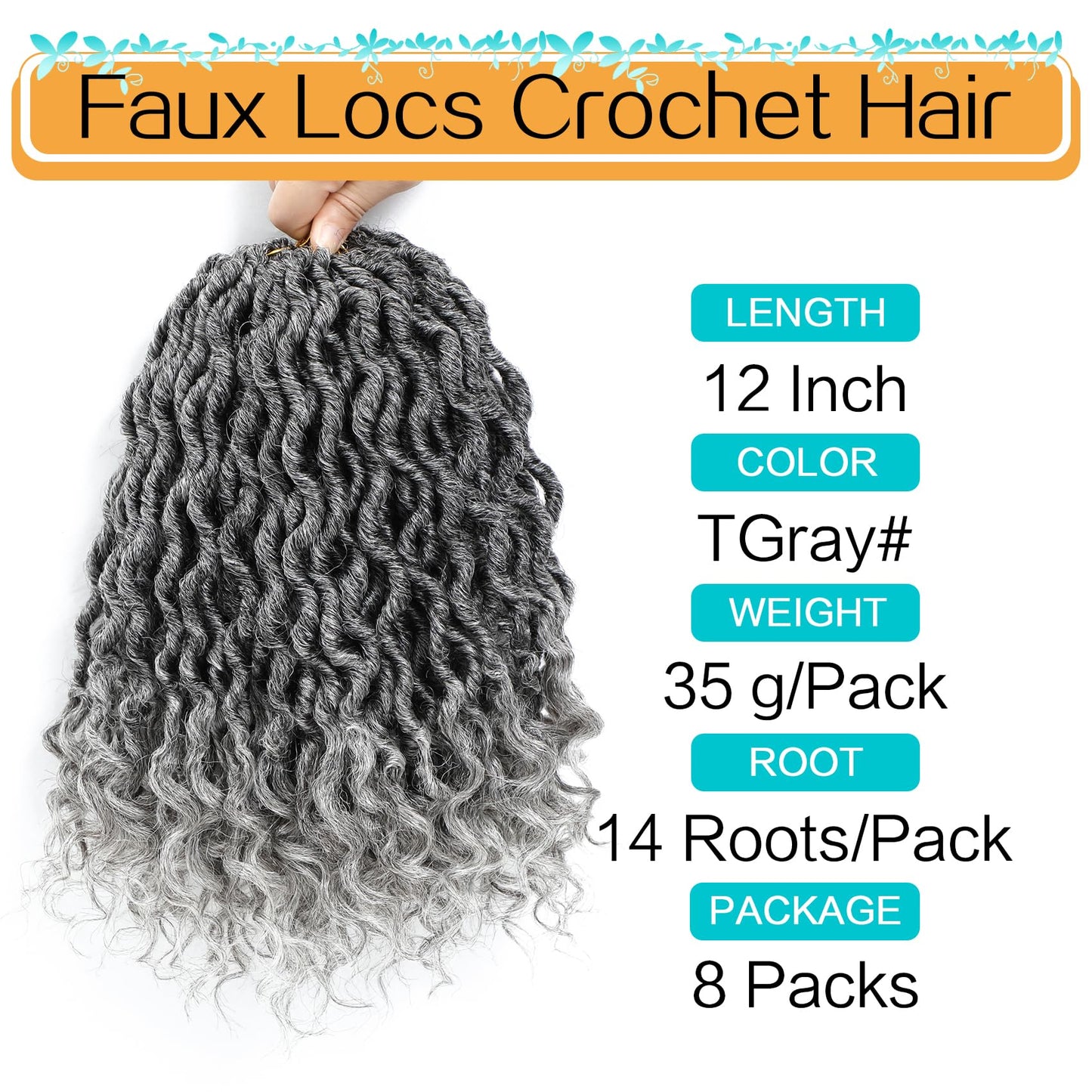 Karida Goddess Locs Crochet Hair 12 Inch, 8 Packs Upgraded Crochet Hair for Black Women, Pre Looped Crochet Faux Locs With Curly Ends (12 Inch (Pack of 8), TGray#)