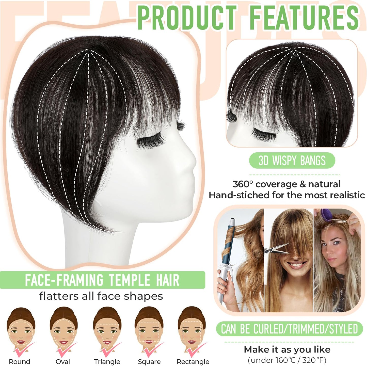 Cephermer Bangs Hair Clip in Bangs 360°3D Cover Hair Topper Synthetic HairPieces for Women Dark Brown Wispy Fake Bangs Toppers for Daily Wear