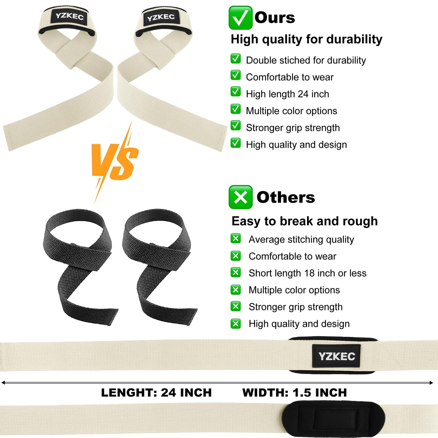 YZKEC 24" Cotton Weight Lifting Wrist Straps with Neoprene Cushioned Padded for Wrist Support and Protection,Weightlifting,Strength Training,Bodybuilding,Powerlifting,Dumbbell Workout,Men and Women