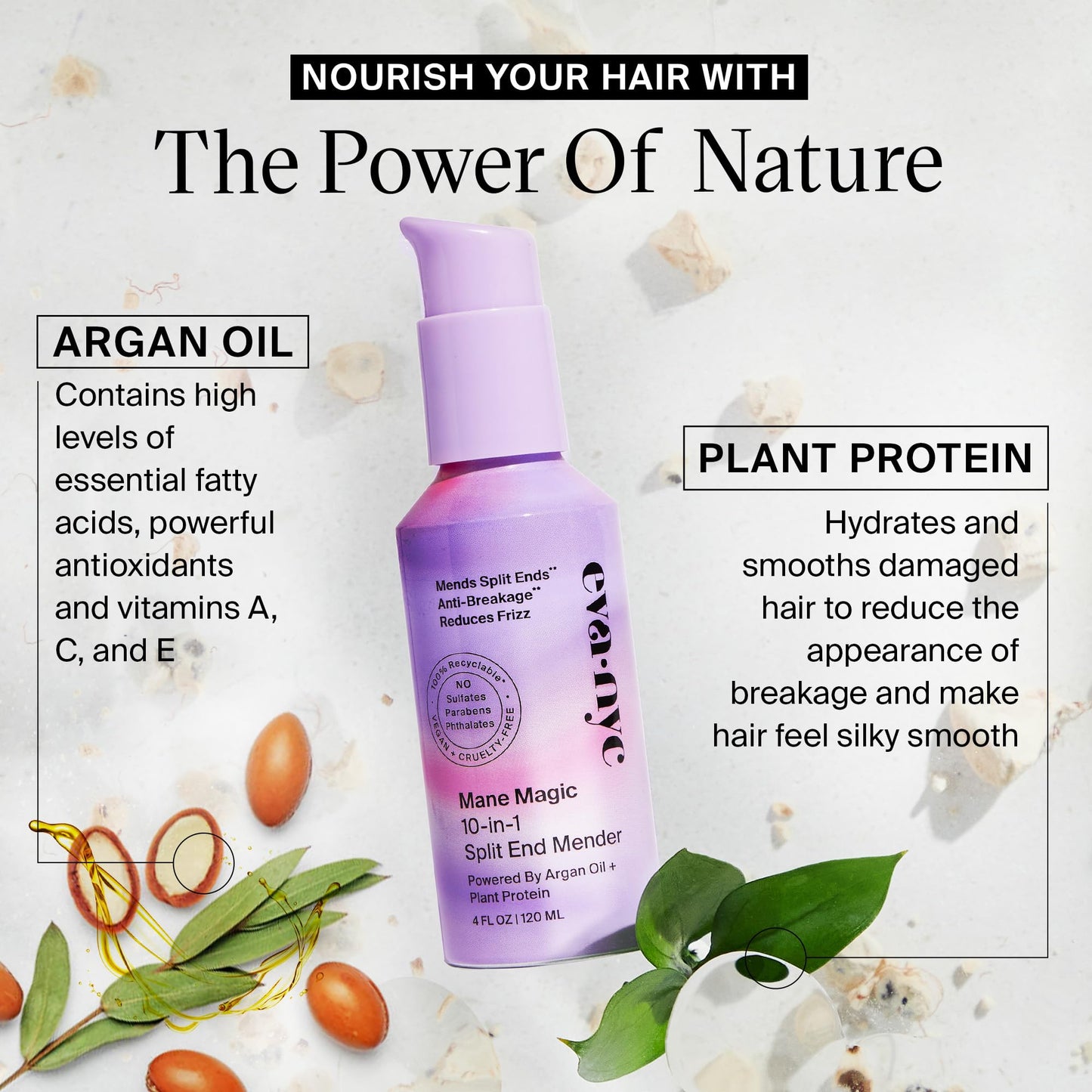 Eva NYC Mane Magic 10-in-1 Split End Mender Hair Treatment, 4 Fl Oz, Repairs ends for healthier, stronger & Damaged hair, GMO, Cruelty-Free