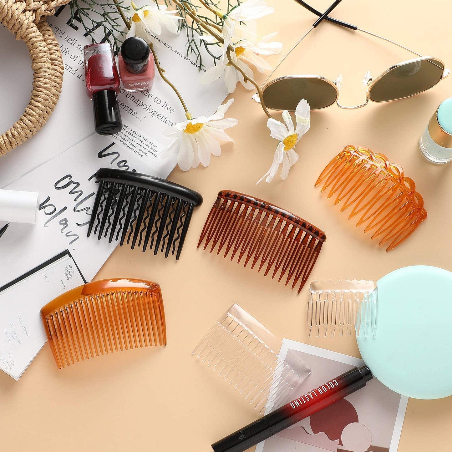 24 Pieces French Hair Side Combs Set Plastic Twist Comb Hair Clip Accessories for Women(9/11/15/16/17/23 Teeth Side)