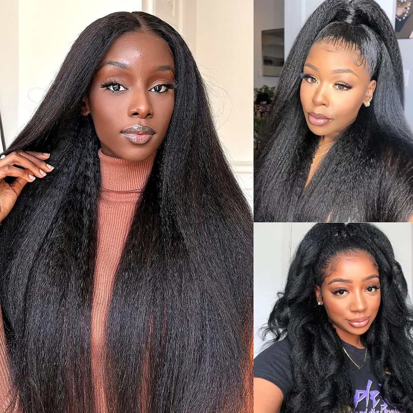 20 Inch Kinky Straight Clip ins Hair Extensions 4 Pieces 11 Clips 130g Yaki Straight Clip in Hair for Black Women Full Head Yaki Straight Seamless Clip in Synthetic Hair Natural Black