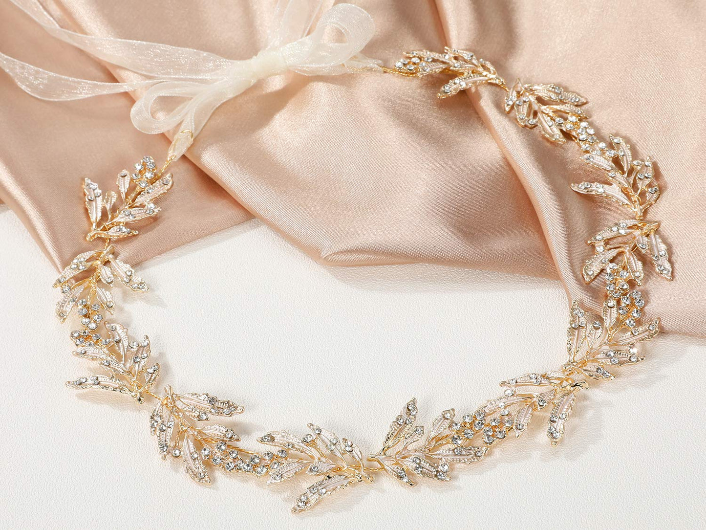 SWEETV Leaf Wedding Headpieces for Bride Flower Girl Gold Bridal Headband with Rhinestones Women Handmade Hair Accessories