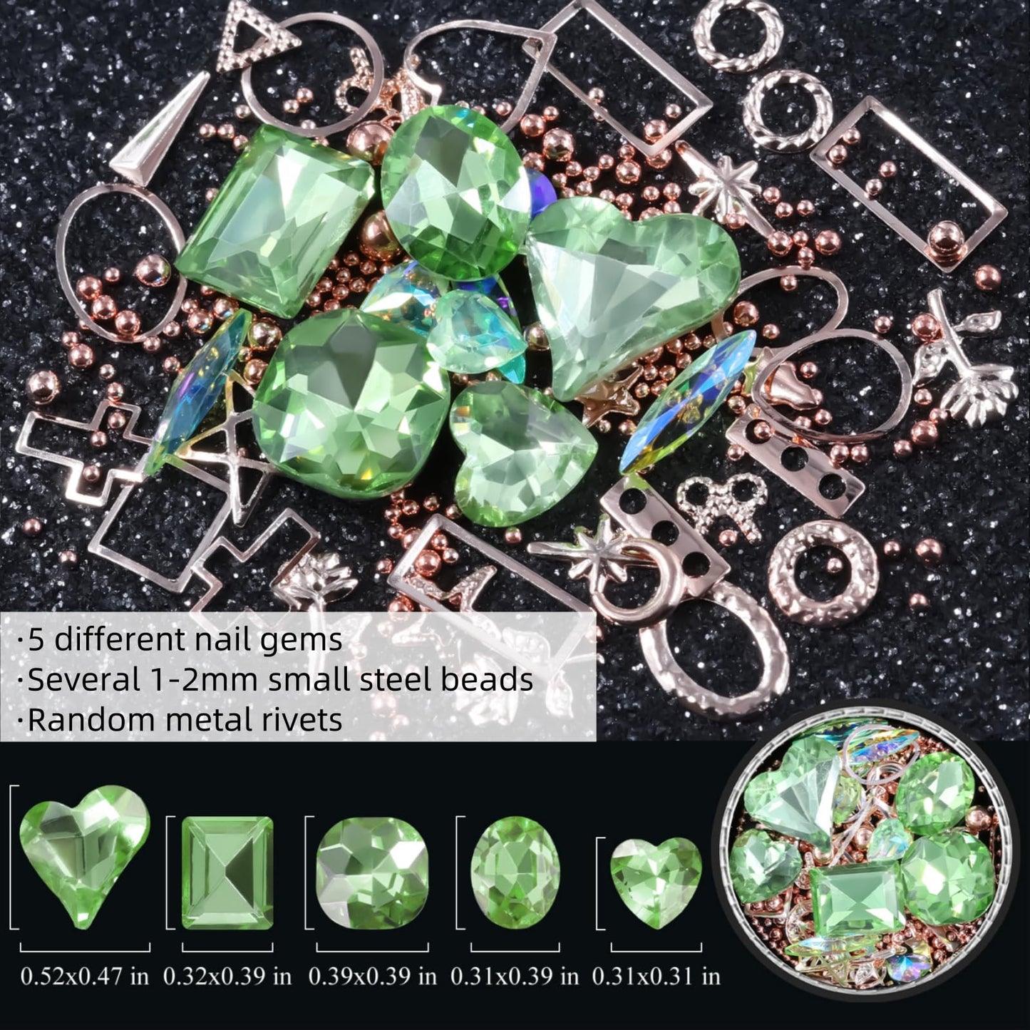 6 Wheels Mixed Sparkle Nail Art Rhinestones Diamonds Crystals Butterfly Beads Artificial Pearls Gold Silver Nail Studs Gems Metal Hollow Rivets Charms (Kit-5)