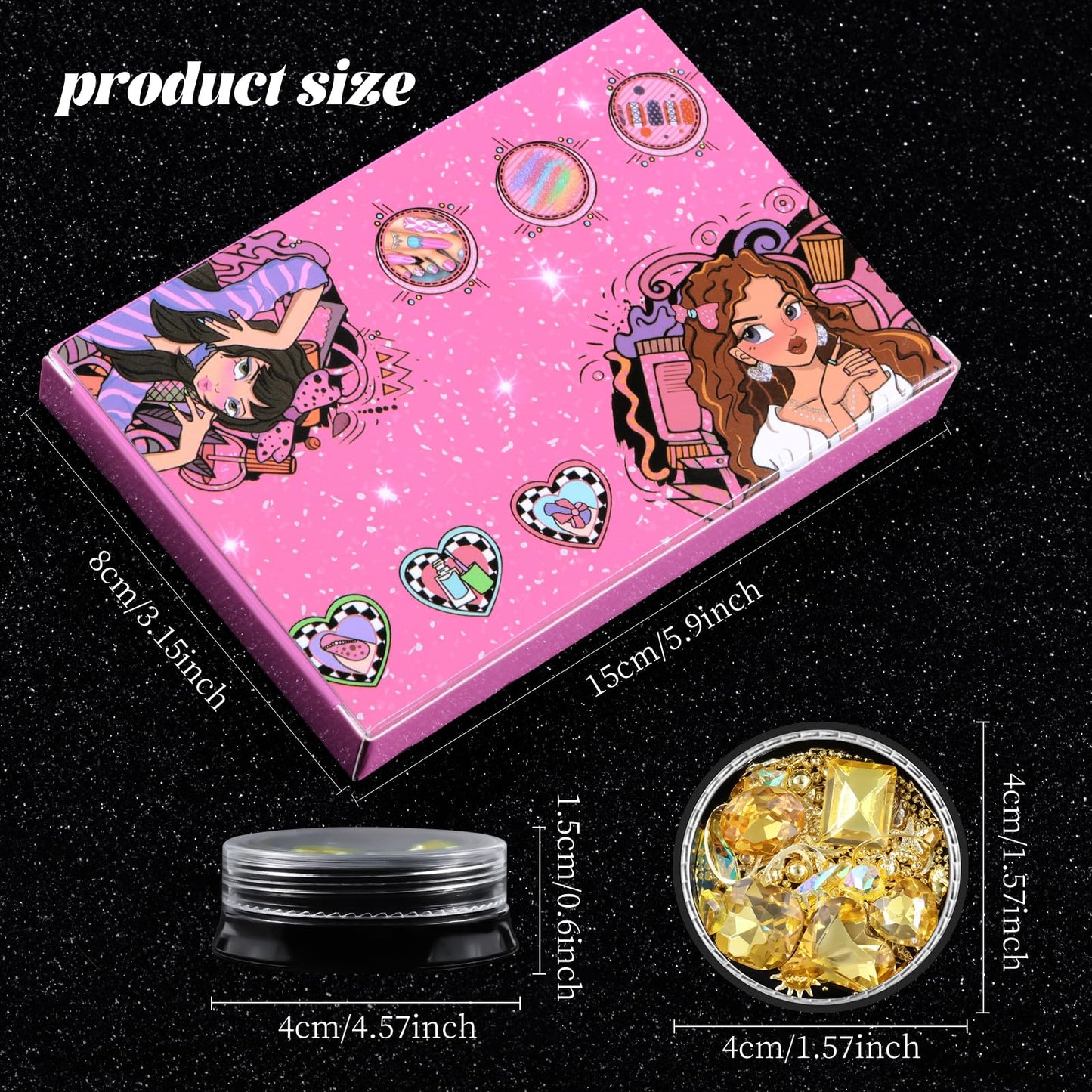6 Wheels Mixed Sparkle Nail Art Rhinestones Diamonds Crystals Butterfly Beads Artificial Pearls Gold Silver Nail Studs Gems Metal Hollow Rivets Charms (Kit-5)