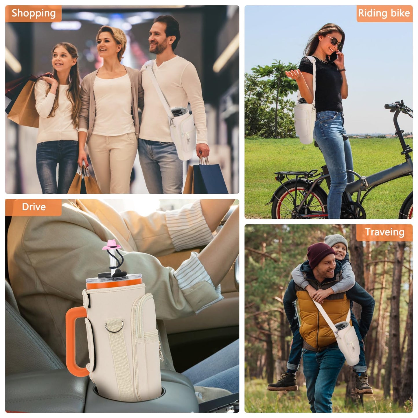 Water Bottle Carrier Bag with Phone Pocket and 2 Straw Covers Compatible with Stanley/Meoky/BrüMate 40 oz Tumbler with Handle,Water Bottle Holder with Adjustable Strap Fits for Stanley Cup Accessories