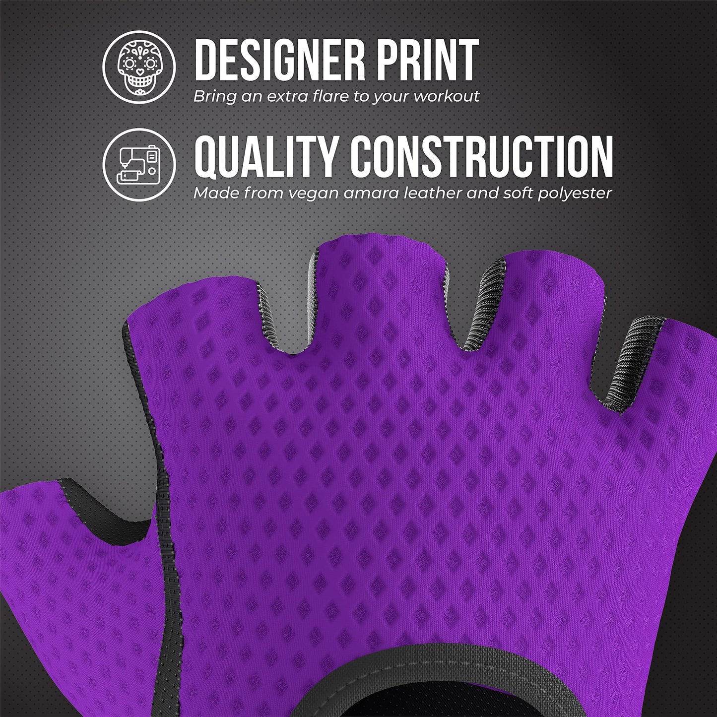 Contraband Pink Label 5307 Womens Designer Workout Gloves | Low Sweat Diamond Mesh Fabric w/Grip-Lock⢠Silicone Palm (Purple, X-Small)