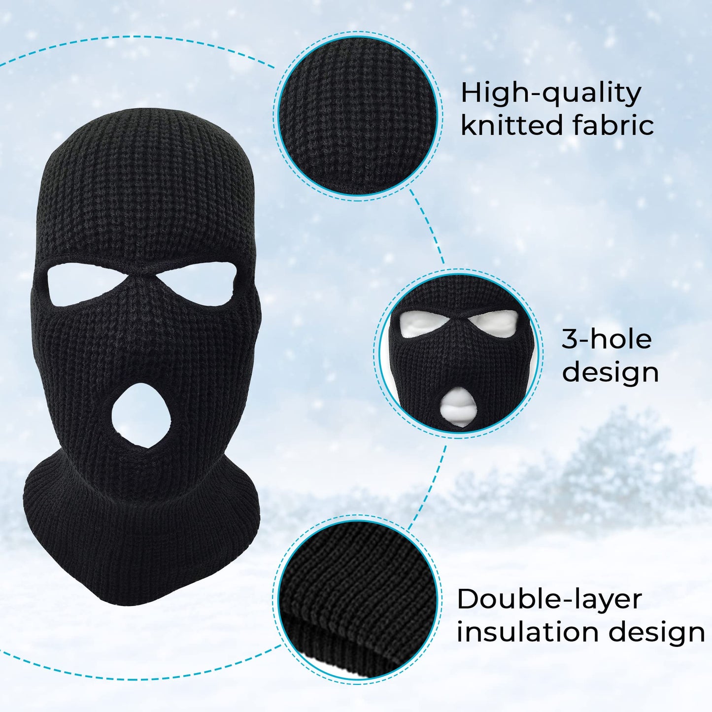 3 Hole Knitted Full Face Ski Mask Winter Balaclava Face Cover for Outdoor Sports (Neon Orange)