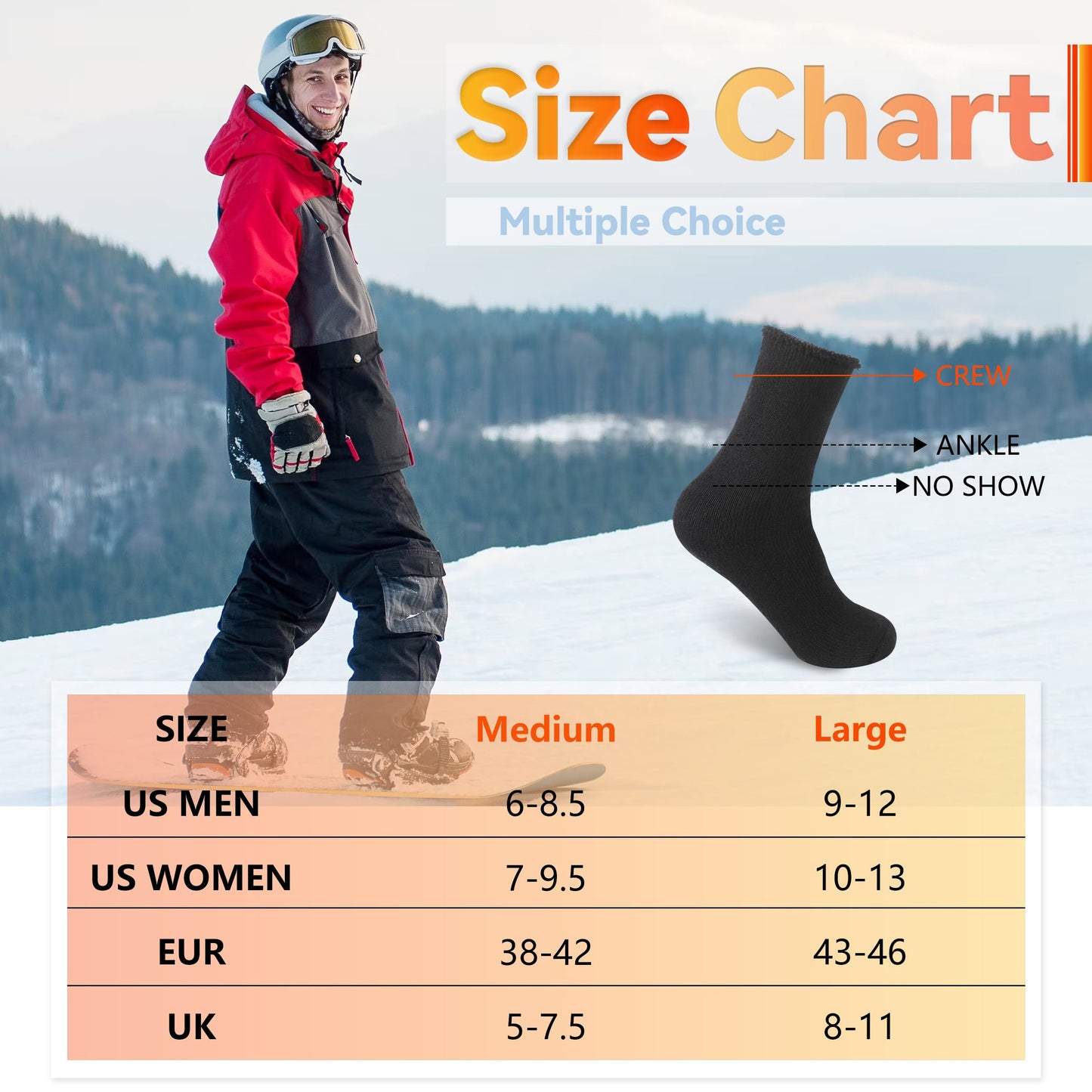 Sunew Heat Warm Thermal Socks 4 Pack, Womens' Mens Heated Socks for Hunting Winter Outdoor Comfortable Skiing Snowboarding Hiking Working Thermal Snow Socks Men Socks for Cold Weather Black Large