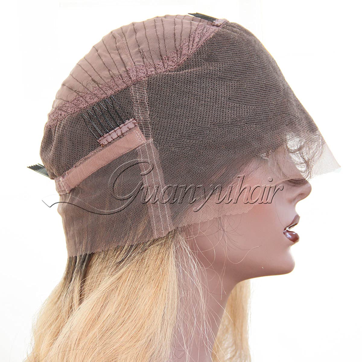 Guanyuwigs Ombre #1B/27 Honey Blonde 360 Lace Frontal Wig pre plucked Brazilian Human Hair Silky Straight Full Lace Wig For Black Women 150 Density 14inch