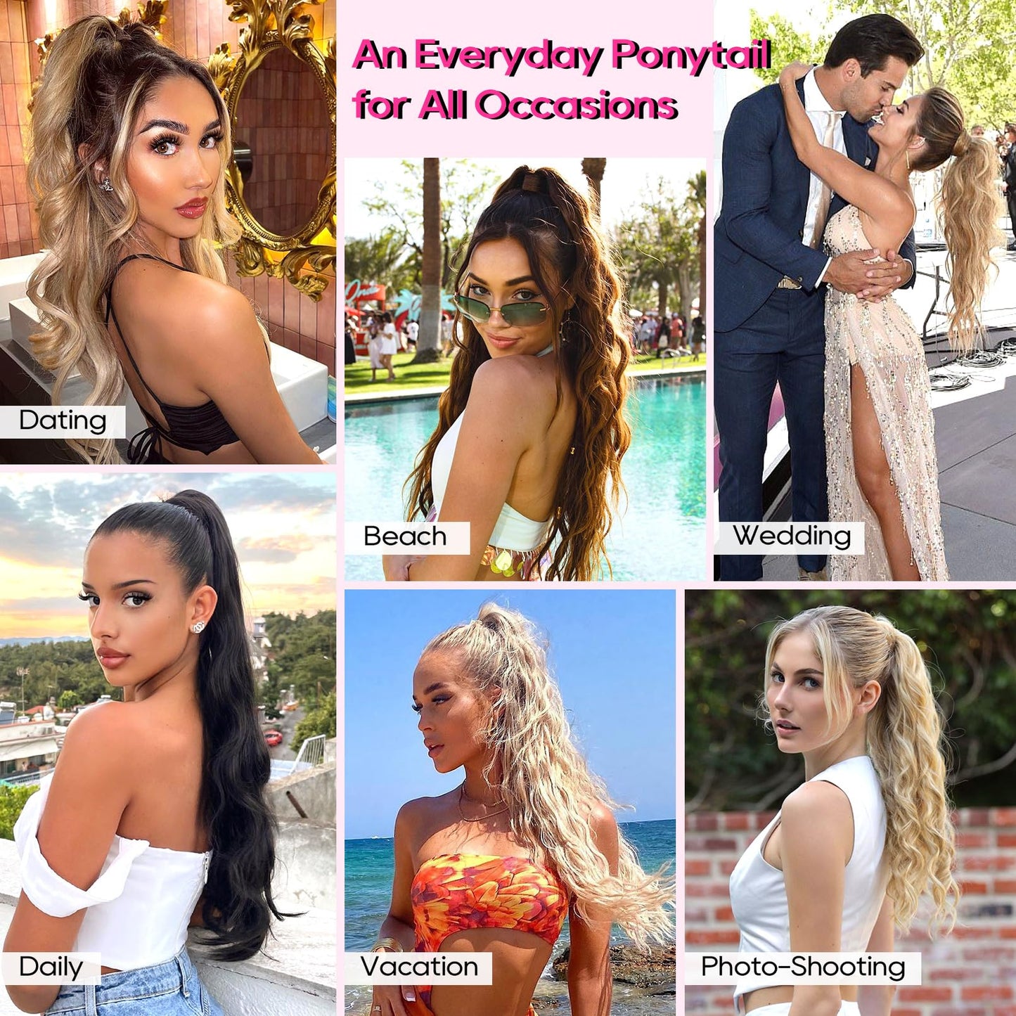 REECHO Ponytail Extension, 24" Claw Clip in Ponytail Extension Long Curly Wavy Ponytail Hair Extension Jaw Clip on Pony Tails Hairpiece for Women - Black Brown