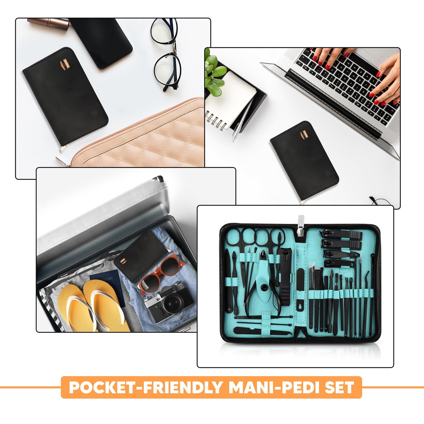 Utopia Care - Manicure Kit For Women and Men, Manicure Set with Nail Clippers or Nail Kit Includes Fingernail & Toenail Clippers,30-Pcs Pedicure Kit Stocking Stuffers With Travel Case - Black