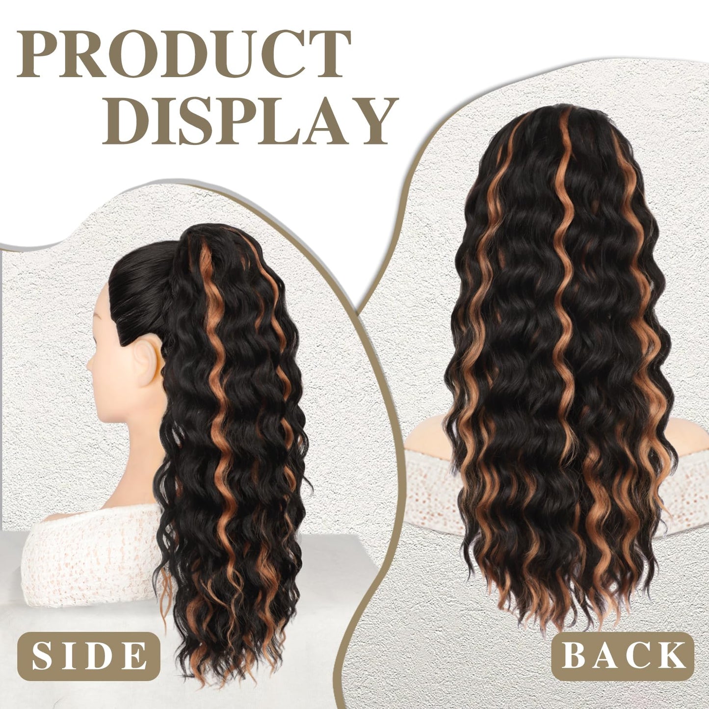 AISI BEAUTY Curly Ponytail Extension,Drawstring Ponytail Extension for Black Women Synthetic Curly Wavy 20 Inch Fake Clip in Ponytail Hair Extensions for Daily Use(1BH27)