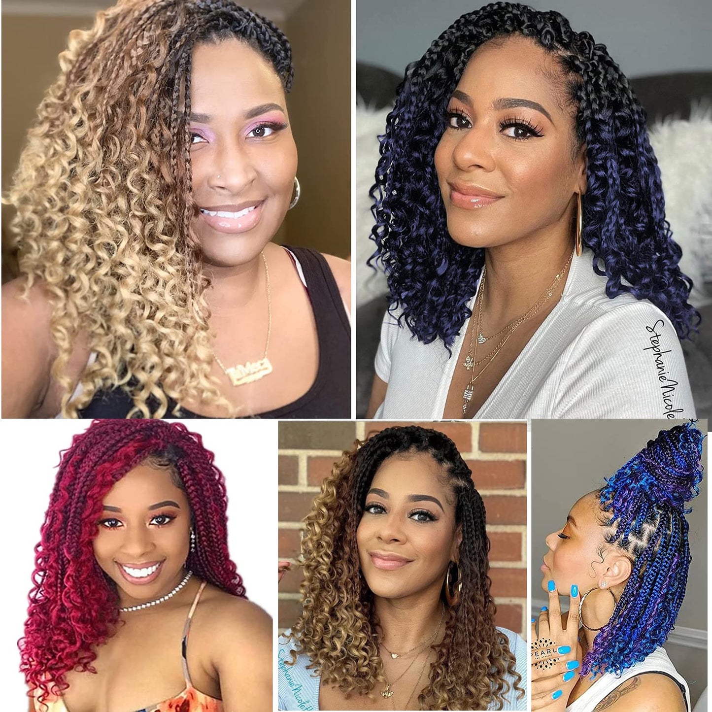 14Inch Crochet Box Braids Hair -8 Packs Goddess Box Braids Crochet Hair Bohemian Curly Crochet Hair Pre-looped Crochet Hair for Black Wome (14(8Packs), 1B/30/613)