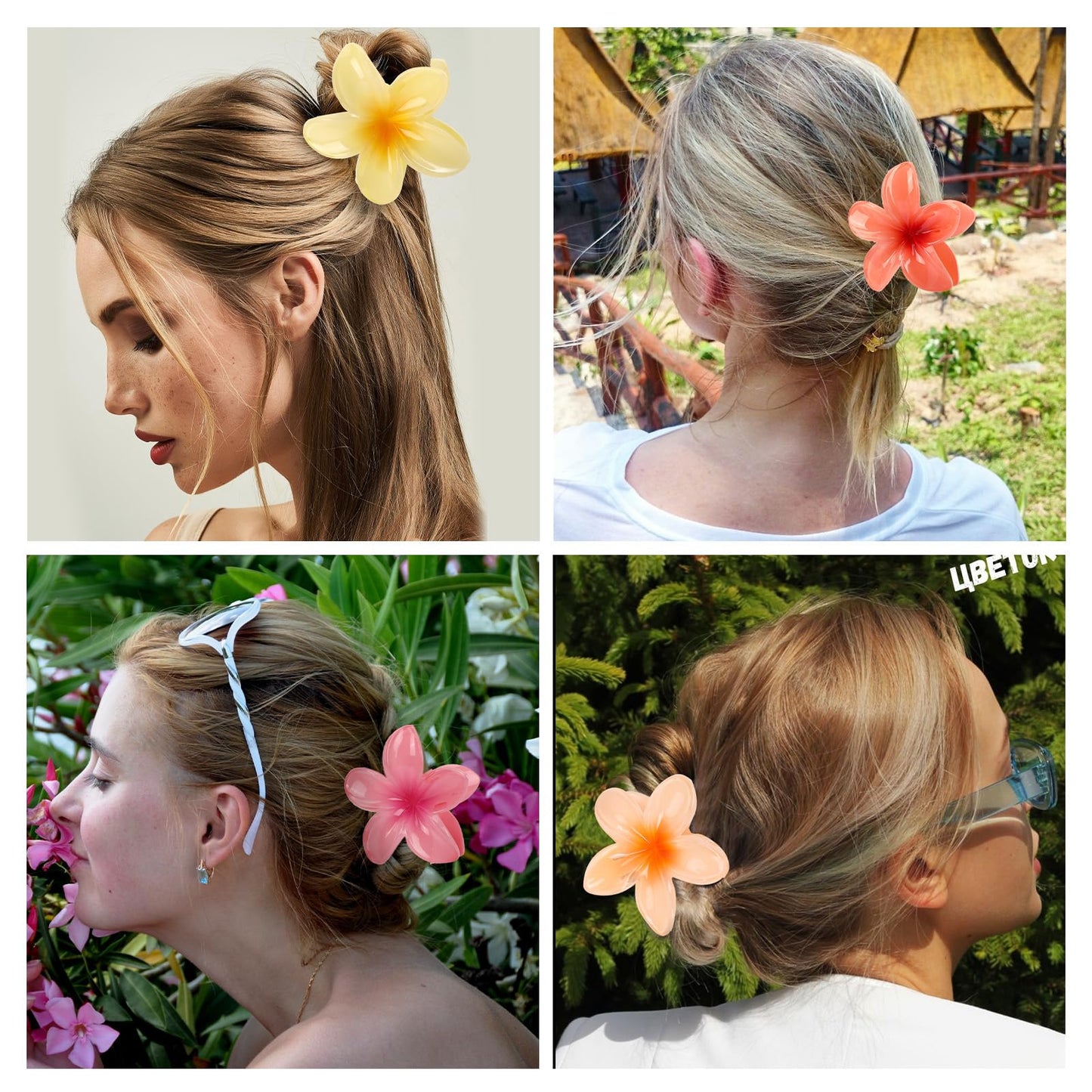 4PCS 3D Effect Flower Hair Clips Set【NO Damage】【Strong Grip】【Non-Slip】Hair Clips For Thin Hair/Thick Hair,Flower Claw Clips For Women,Multicolor B