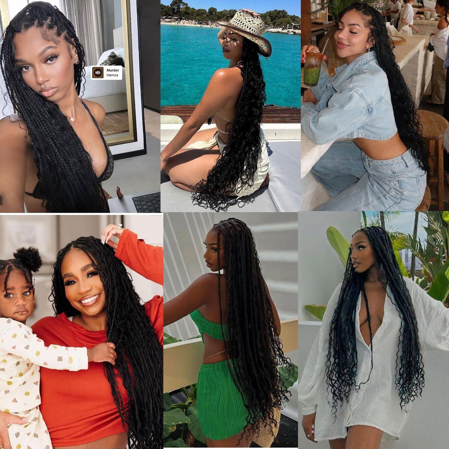 24 Inch Goddess Box Braids Crochet Hair for Black Women 8 Packs Bohomian Crochet Box Braids Pre-looped Boho Box Braids Crochet Braids Synthetic Braiding Hair Extension 1B
