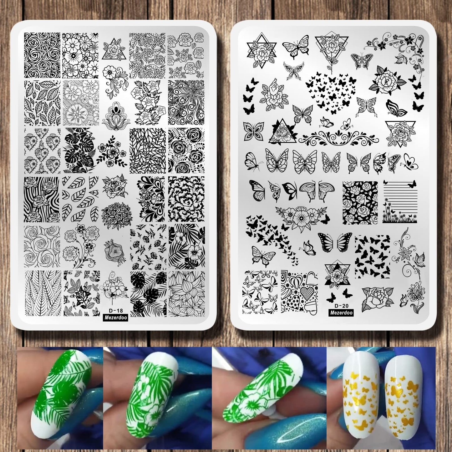 2Pcs Butterfly Rose Steel Nail Stamping Plates Flower Leaf Image Geometric Polish Stencil Accessories Tool 14.5×9.5cm Big Size Nail Art Template